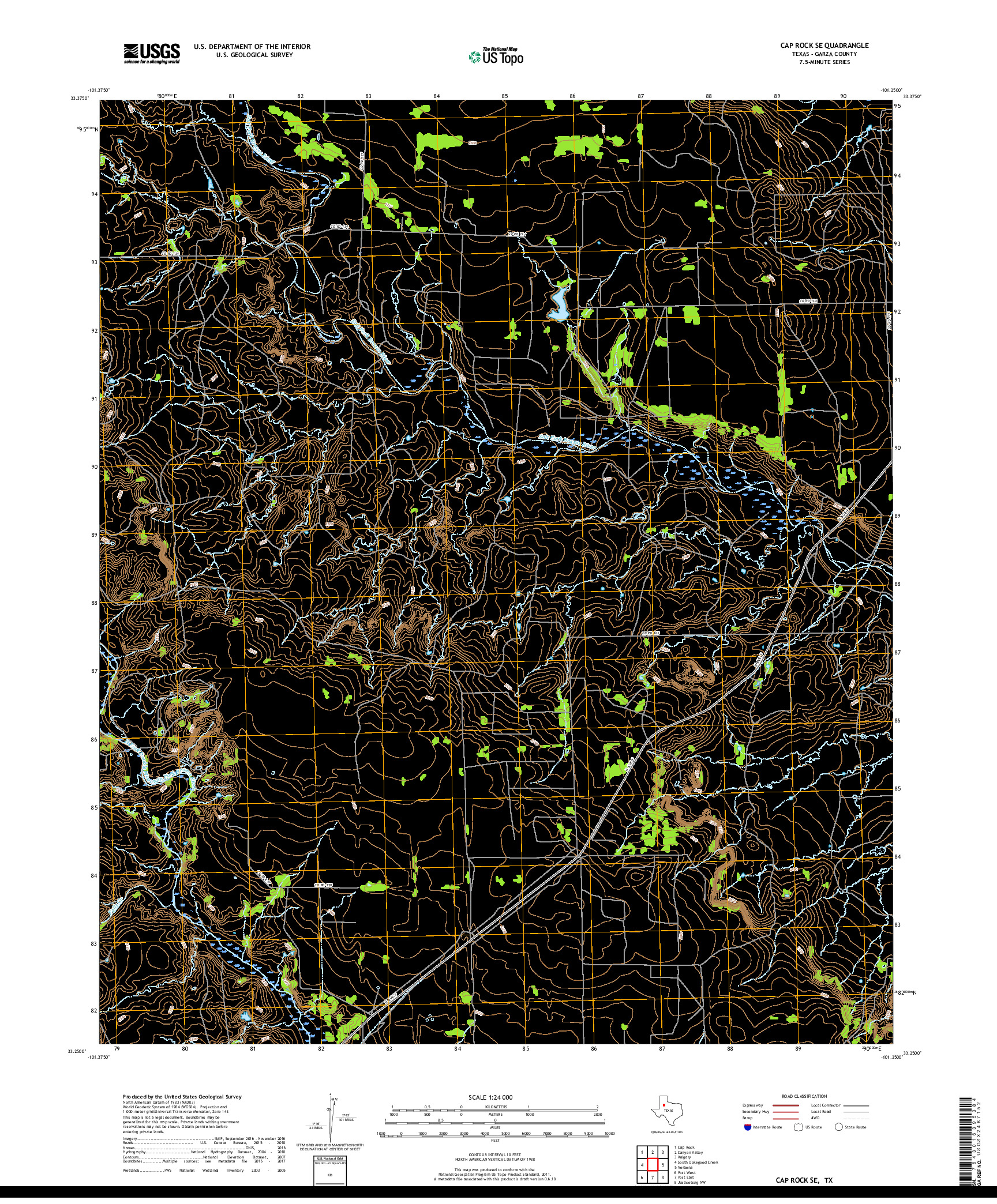 USGS US TOPO 7.5-MINUTE MAP FOR CAP ROCK SE, TX 2019