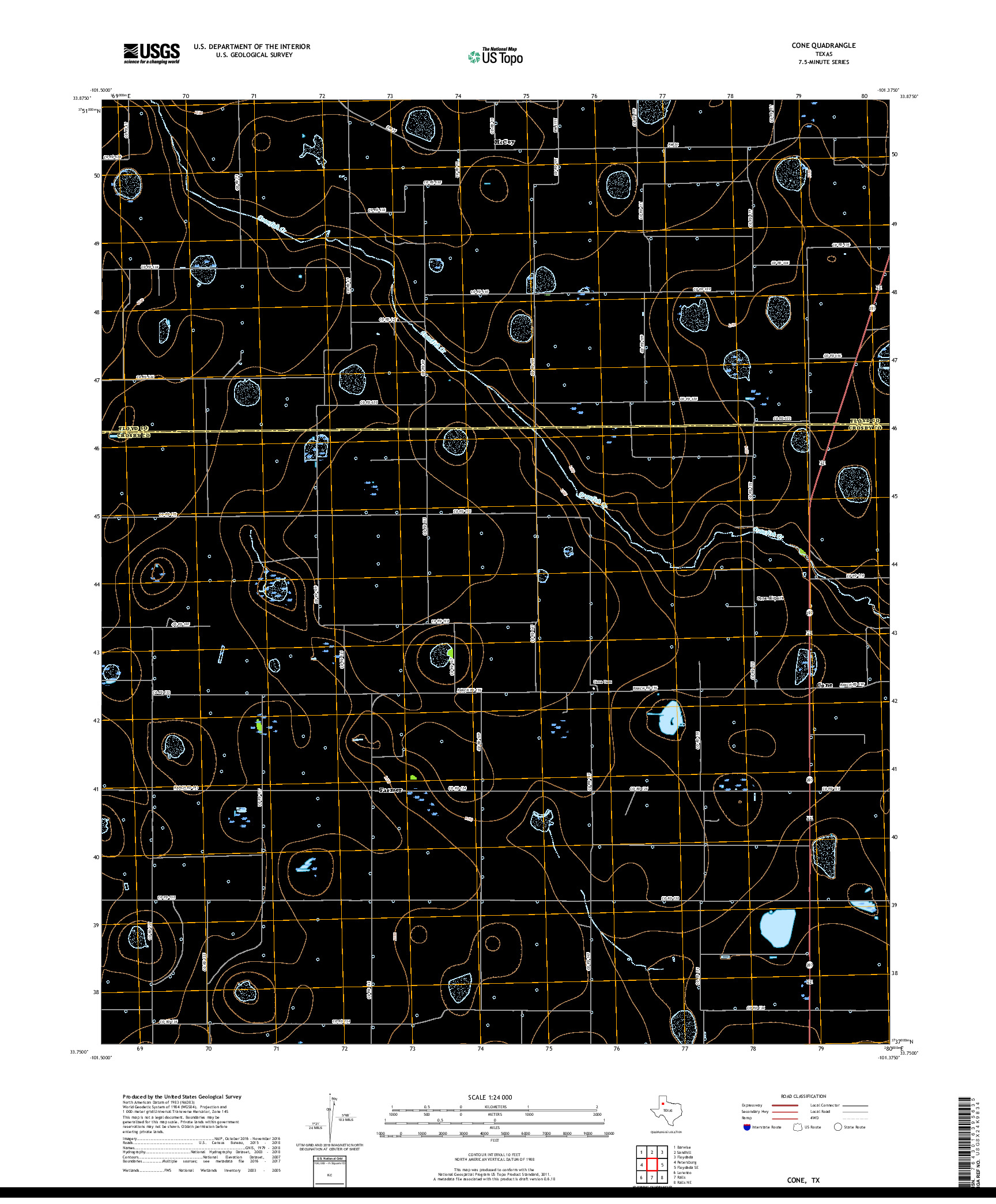 USGS US TOPO 7.5-MINUTE MAP FOR CONE, TX 2019