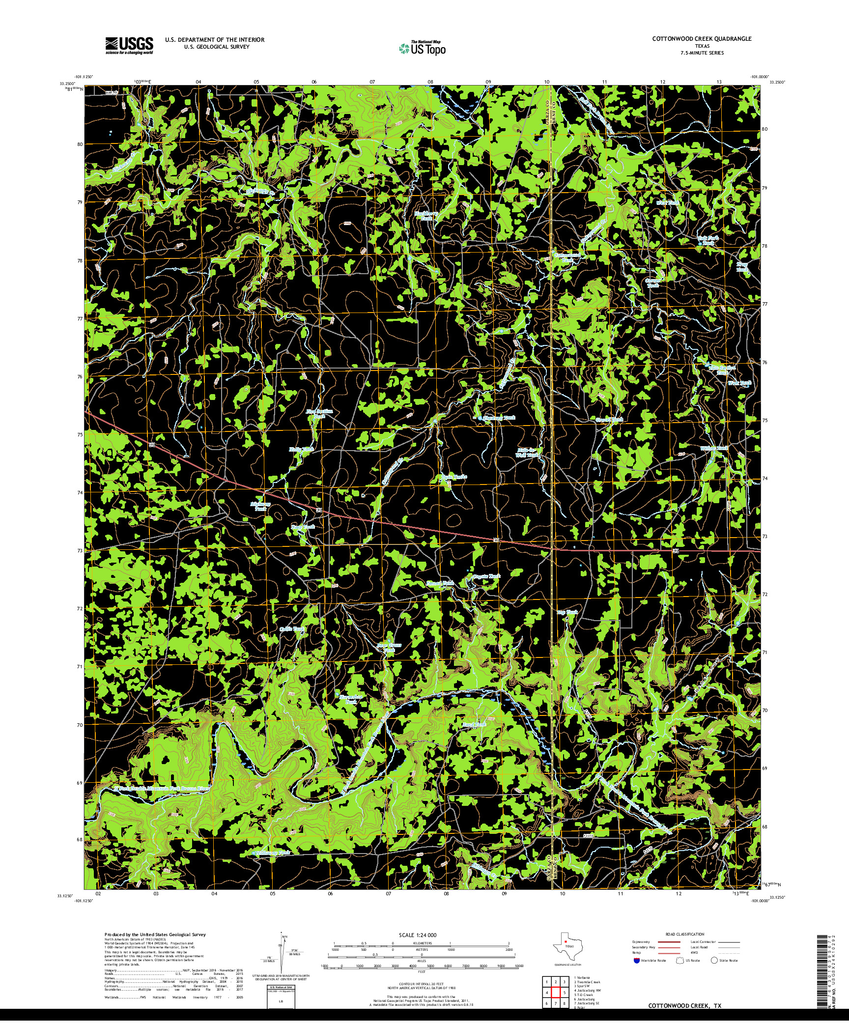 USGS US TOPO 7.5-MINUTE MAP FOR COTTONWOOD CREEK, TX 2019