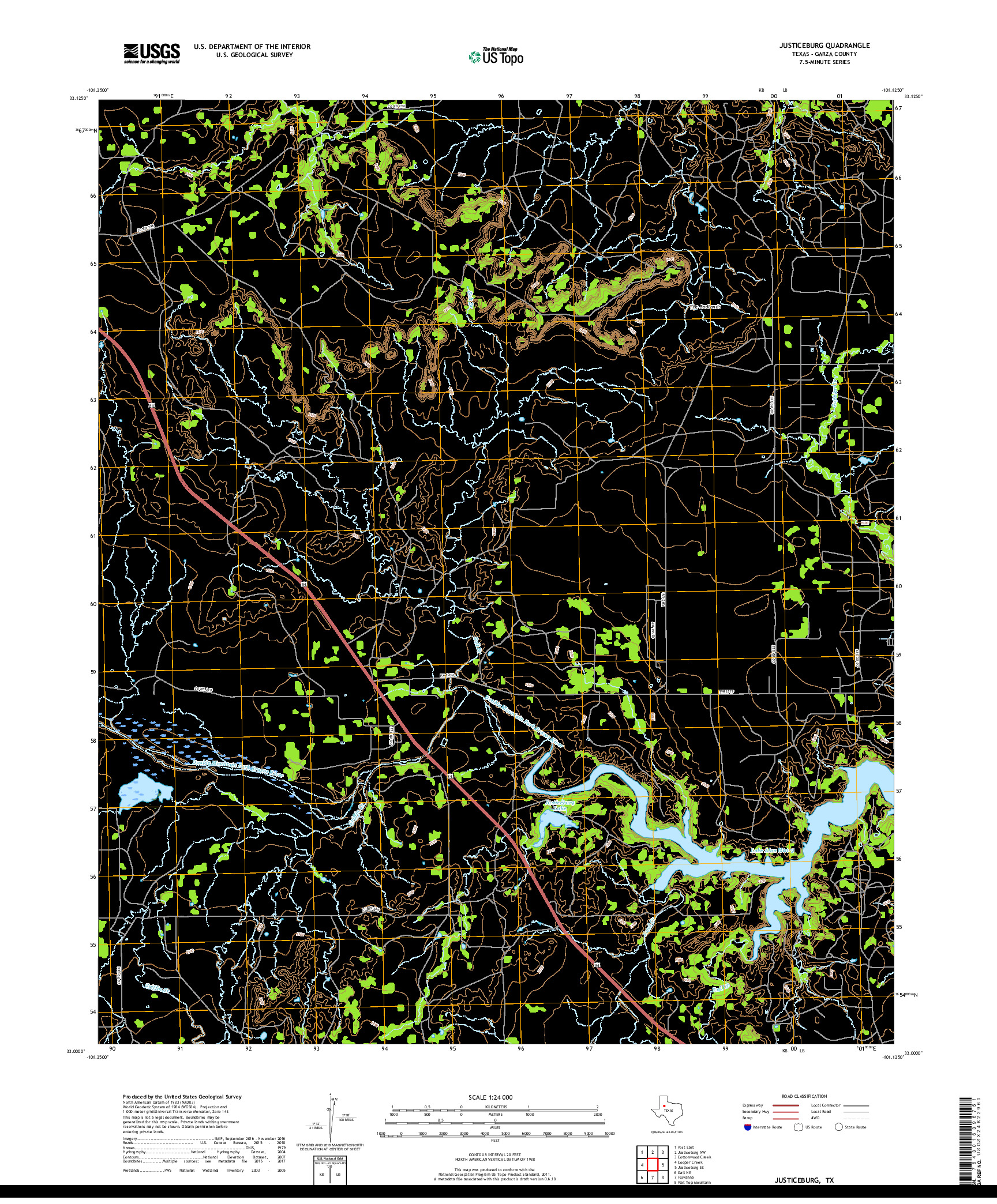 USGS US TOPO 7.5-MINUTE MAP FOR JUSTICEBURG, TX 2019