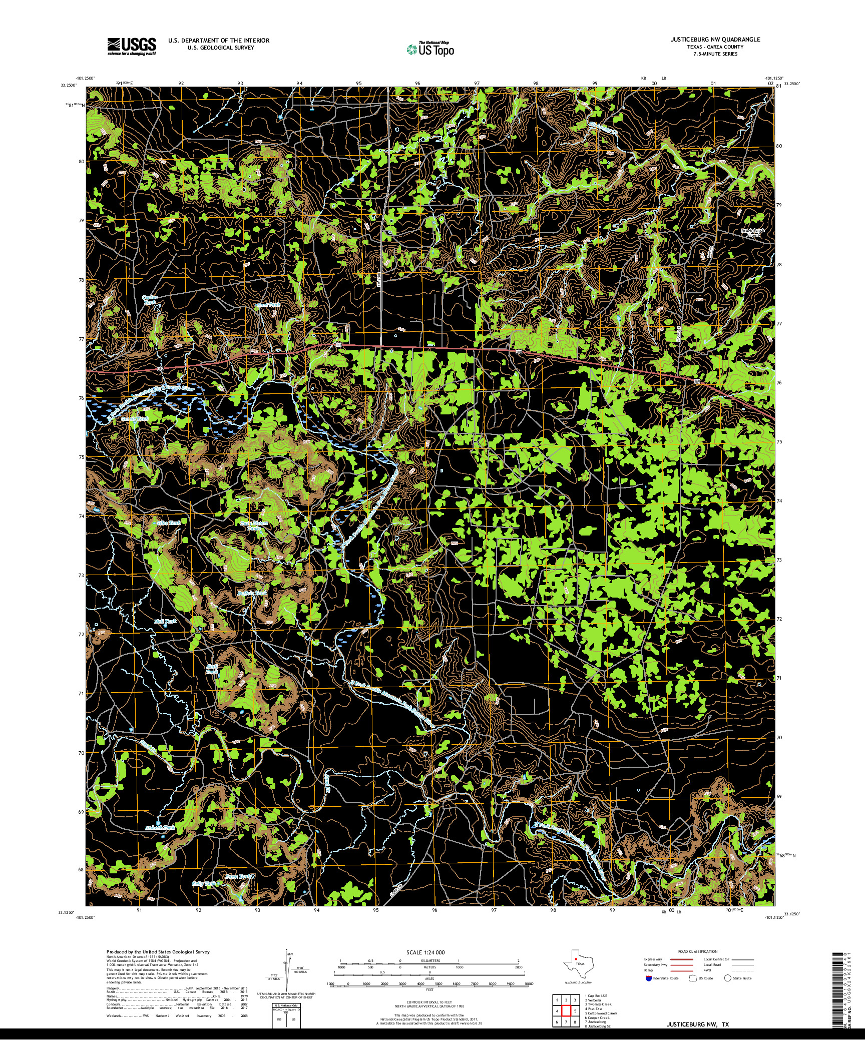 USGS US TOPO 7.5-MINUTE MAP FOR JUSTICEBURG NW, TX 2019