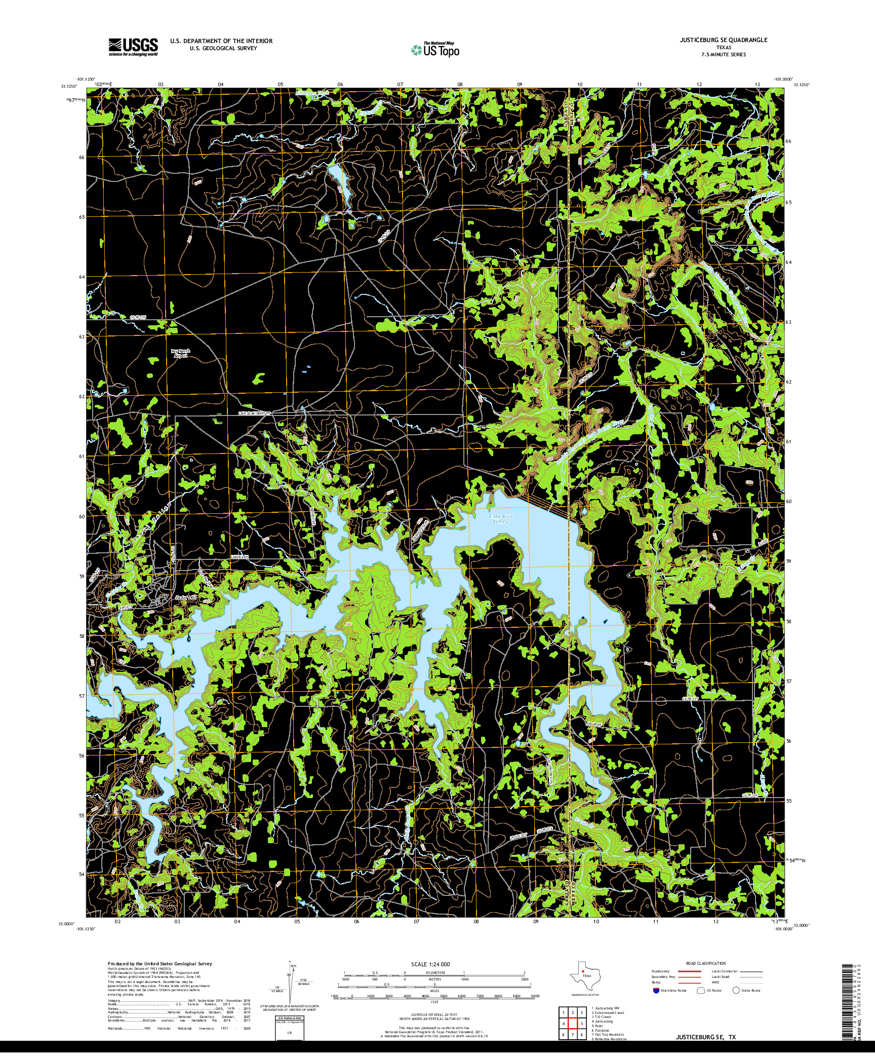 USGS US TOPO 7.5-MINUTE MAP FOR JUSTICEBURG SE, TX 2019