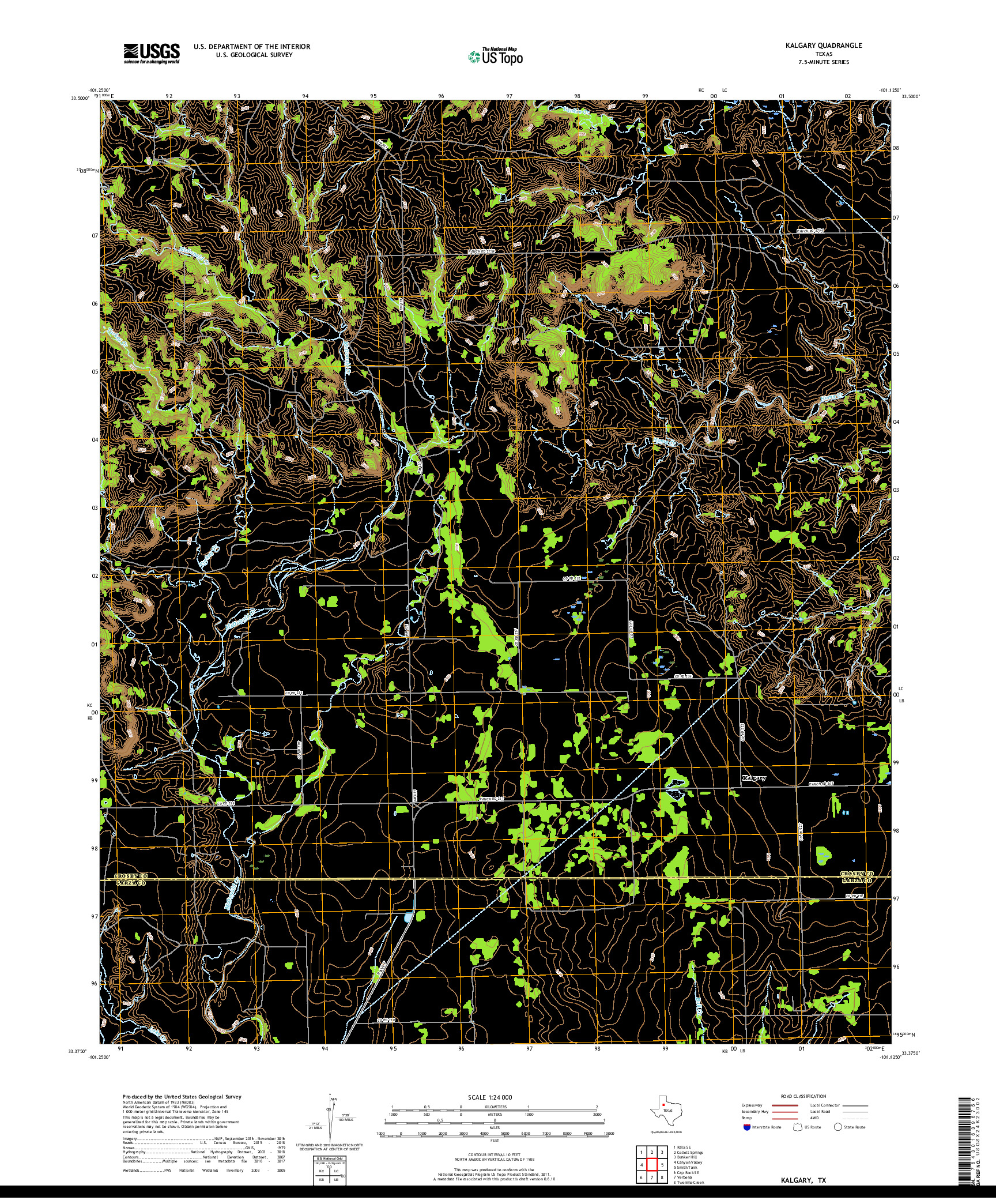 USGS US TOPO 7.5-MINUTE MAP FOR KALGARY, TX 2019