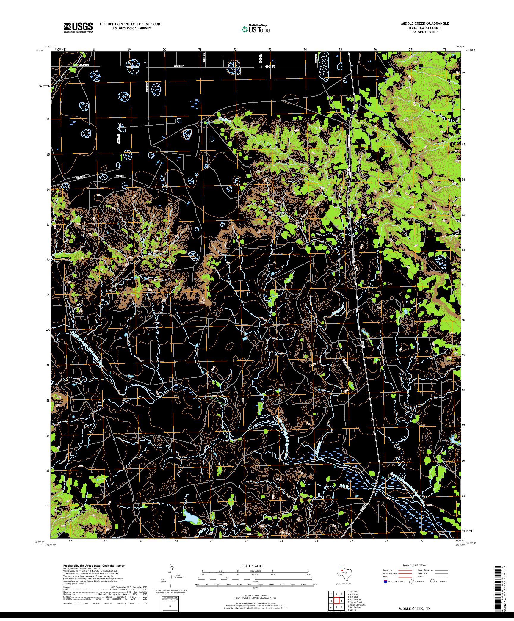 USGS US TOPO 7.5-MINUTE MAP FOR MIDDLE CREEK, TX 2019