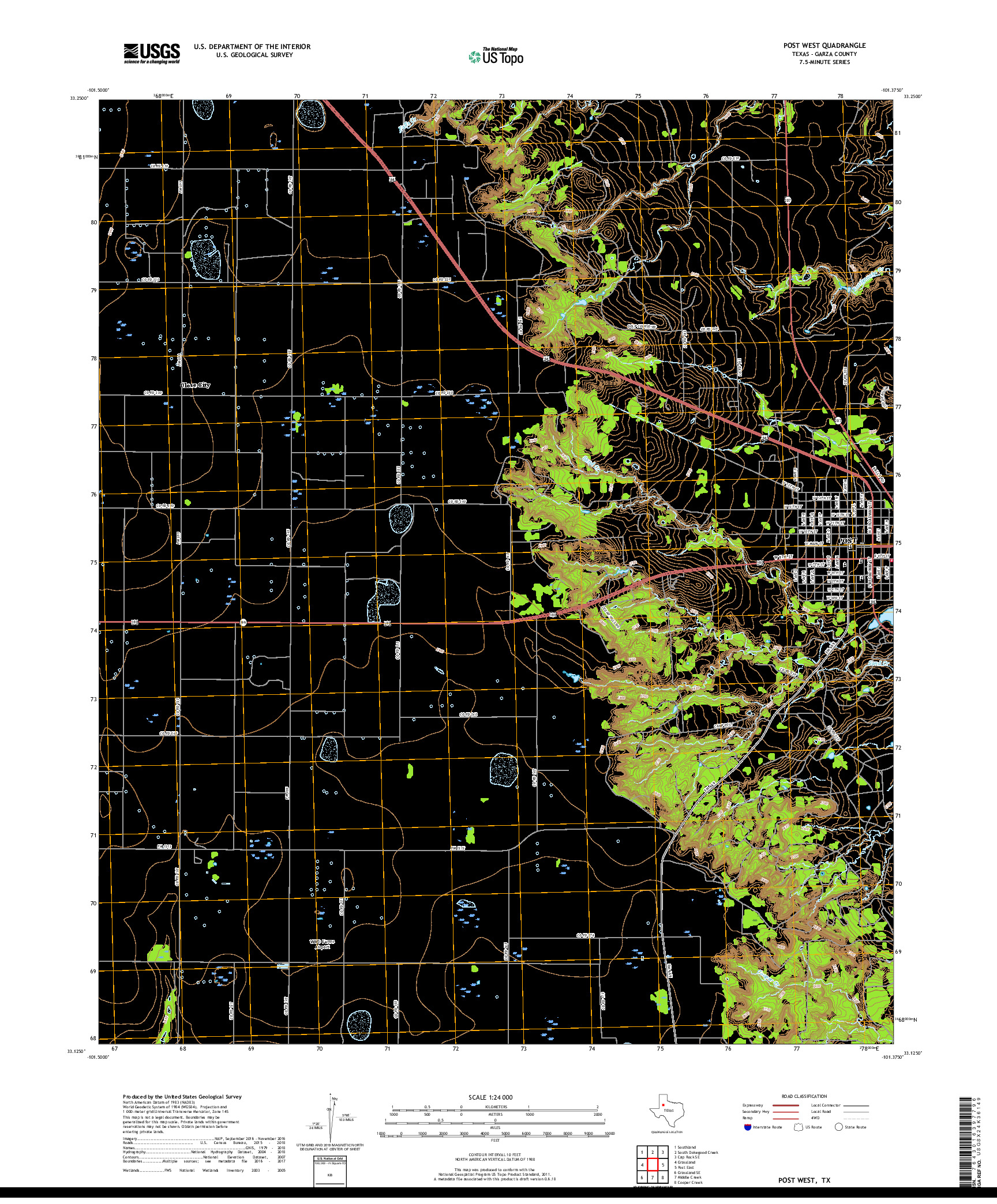 USGS US TOPO 7.5-MINUTE MAP FOR POST WEST, TX 2019