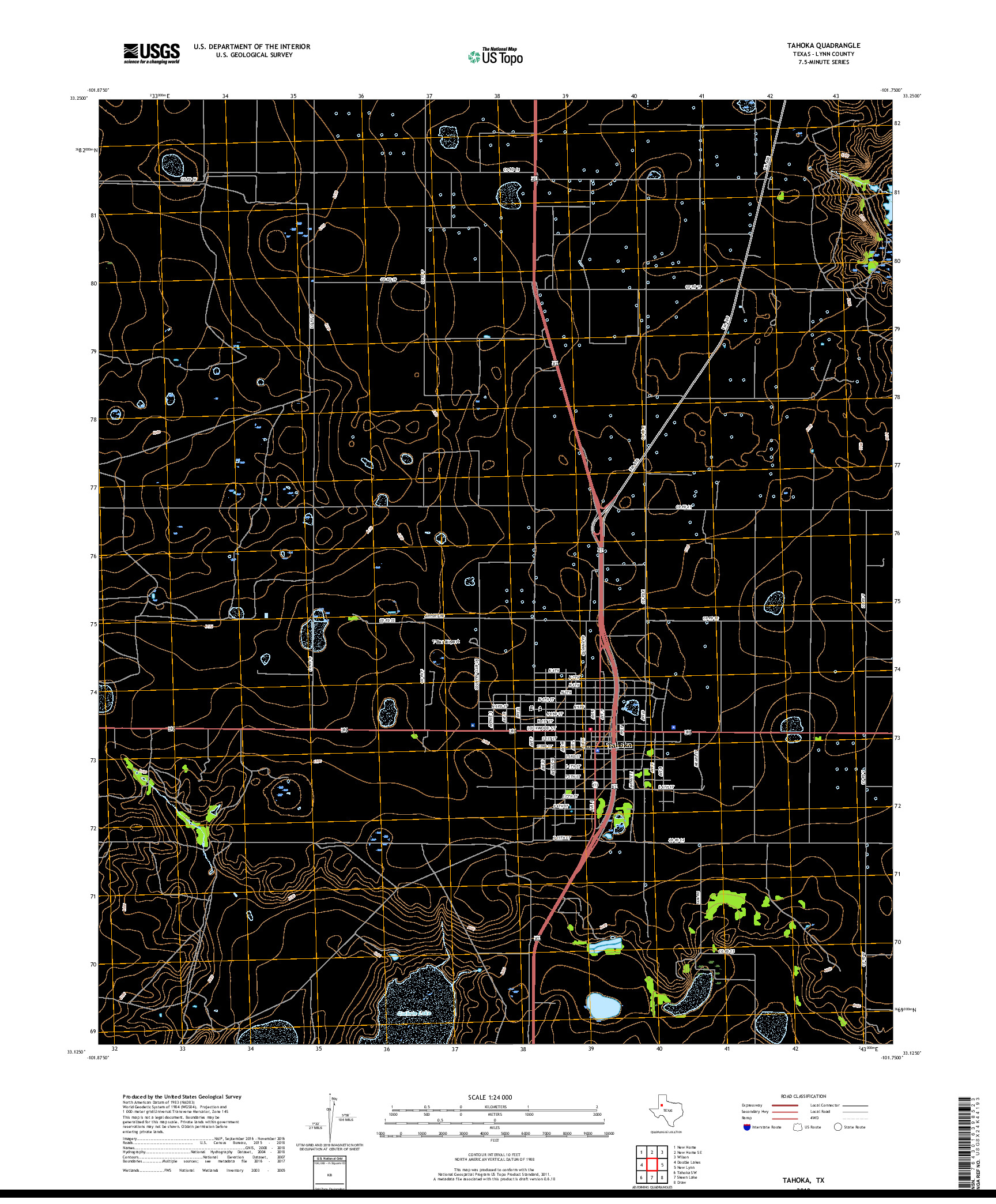 USGS US TOPO 7.5-MINUTE MAP FOR TAHOKA, TX 2019