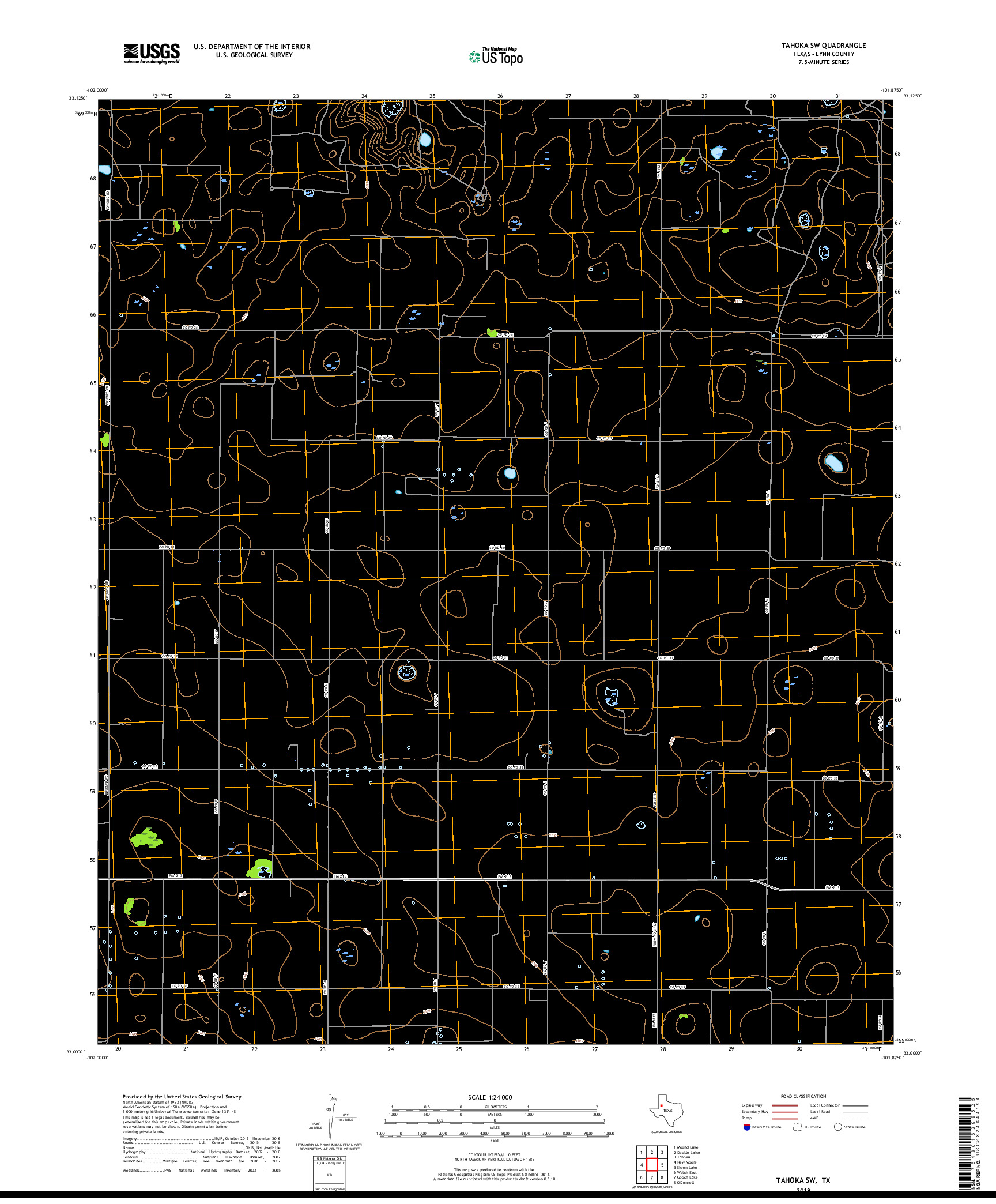 USGS US TOPO 7.5-MINUTE MAP FOR TAHOKA SW, TX 2019