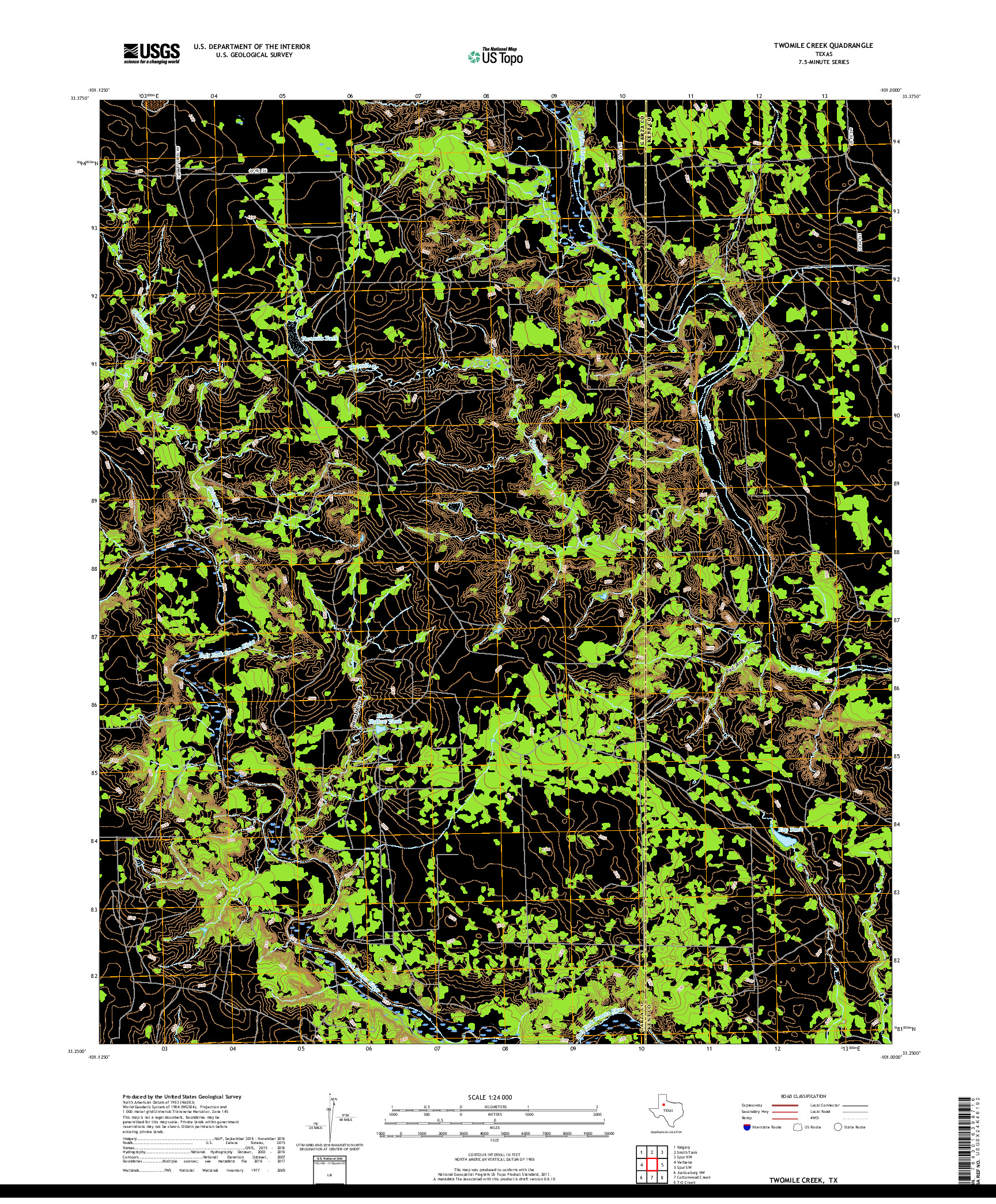 USGS US TOPO 7.5-MINUTE MAP FOR TWOMILE CREEK, TX 2019