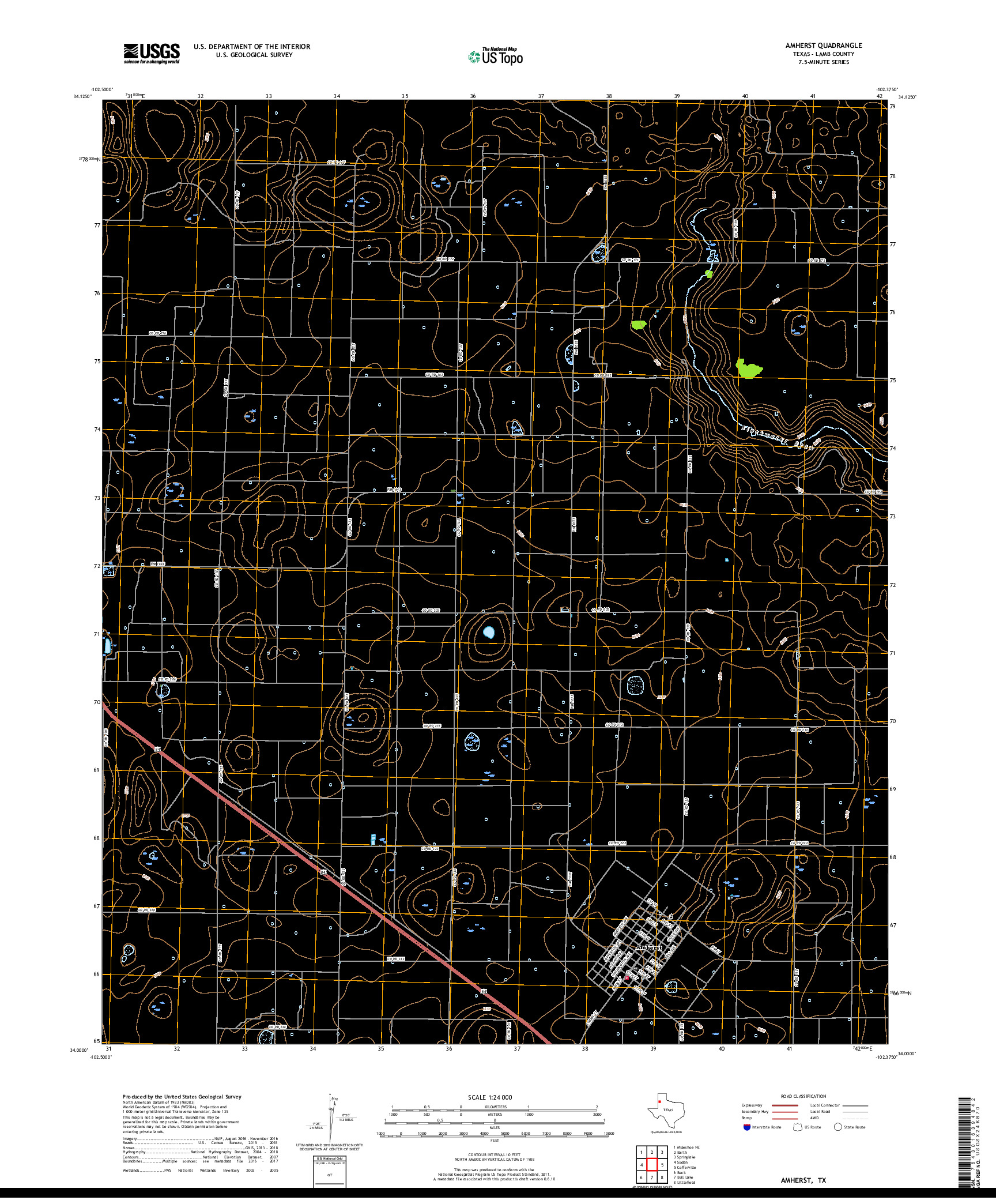 USGS US TOPO 7.5-MINUTE MAP FOR AMHERST, TX 2019