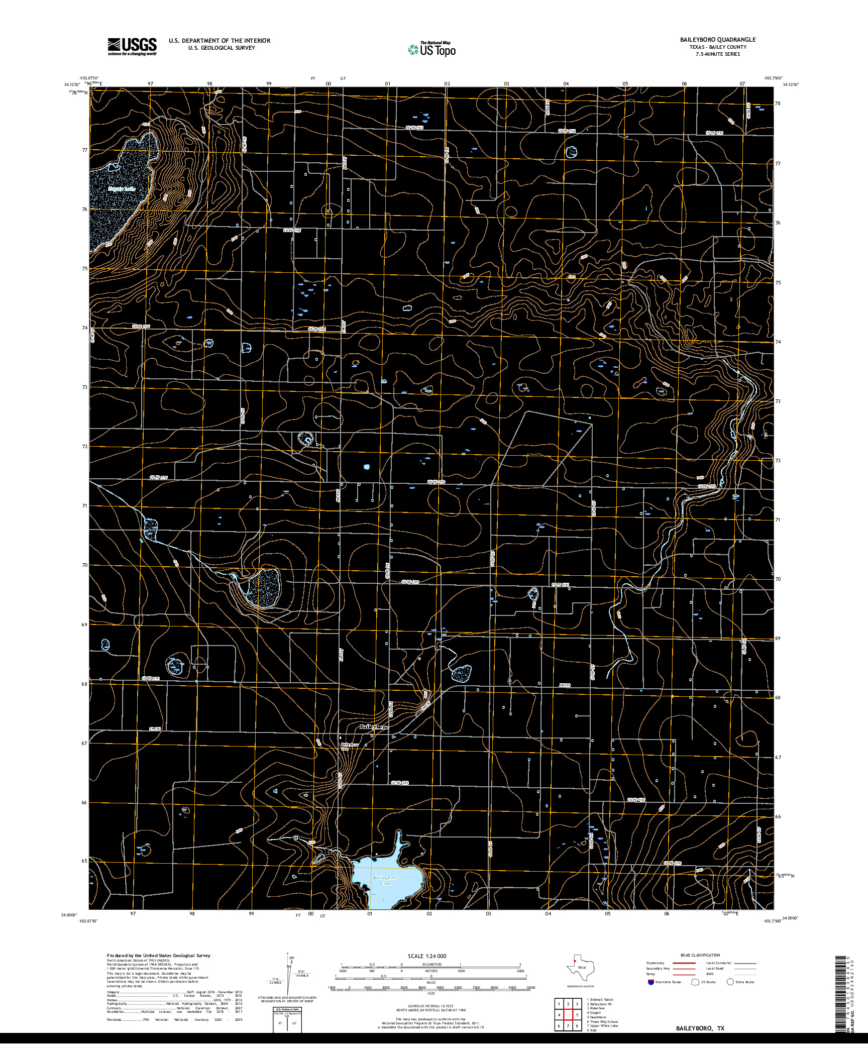 USGS US TOPO 7.5-MINUTE MAP FOR BAILEYBORO, TX 2019