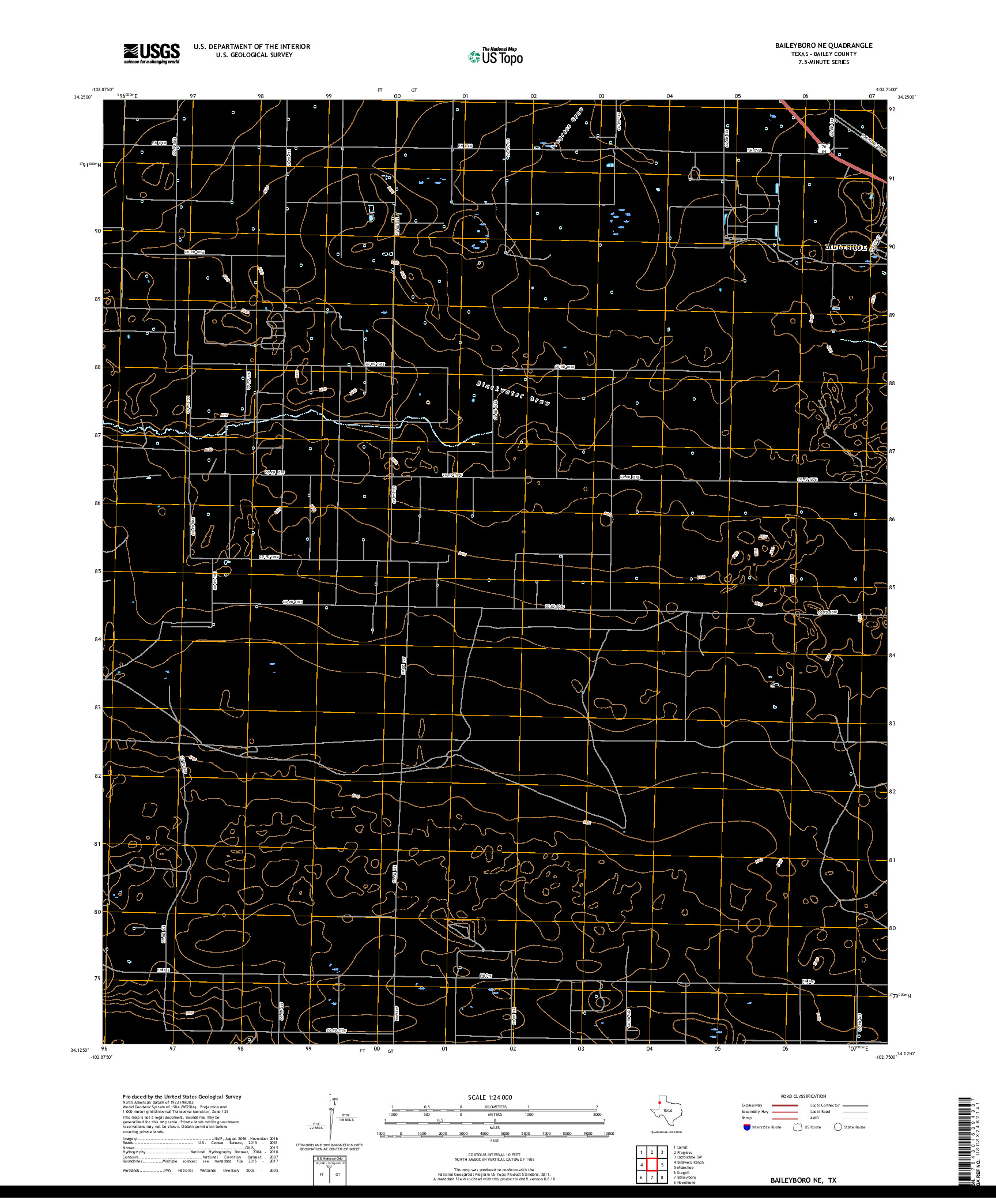 USGS US TOPO 7.5-MINUTE MAP FOR BAILEYBORO NE, TX 2019