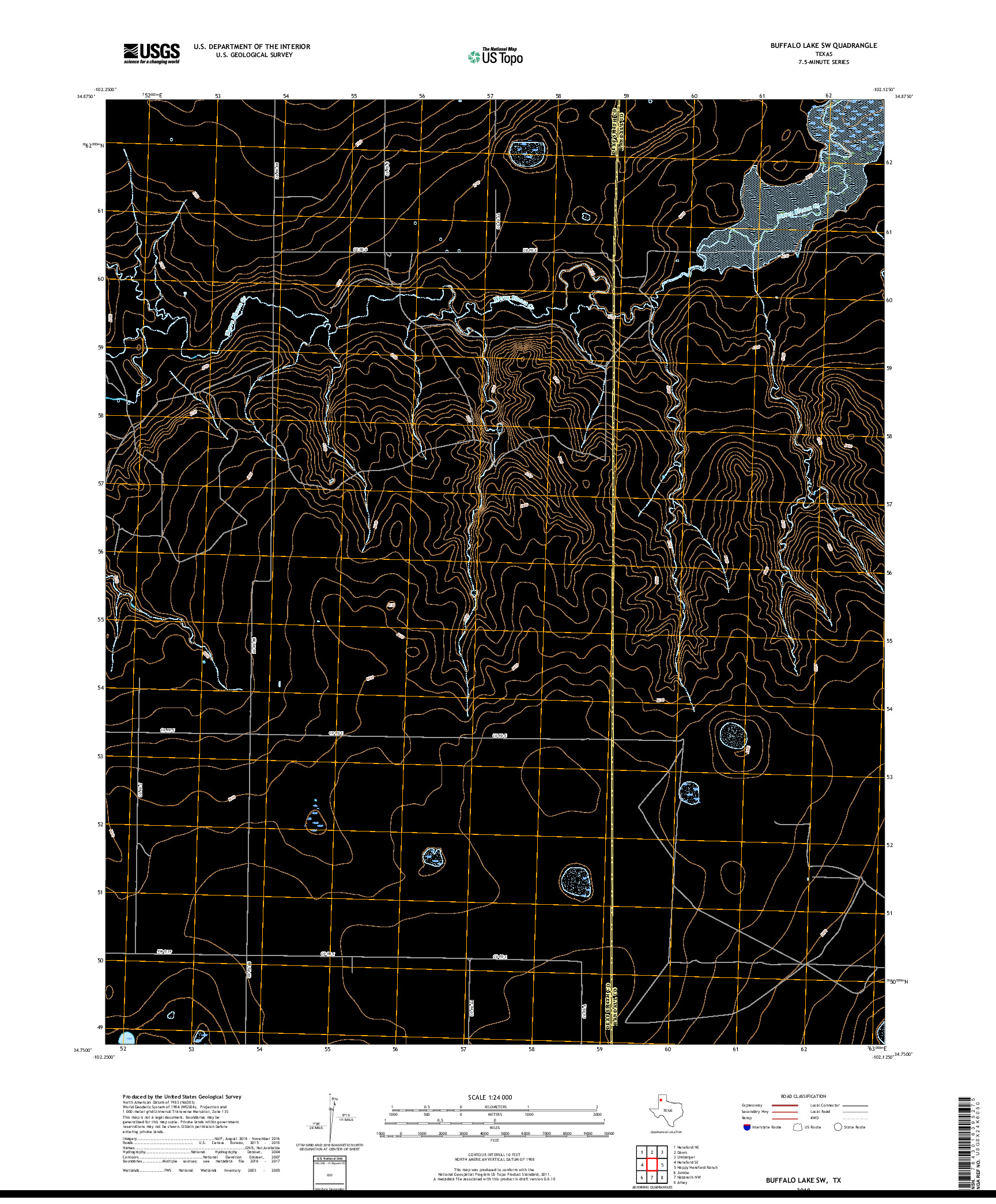 USGS US TOPO 7.5-MINUTE MAP FOR BUFFALO LAKE SW, TX 2019
