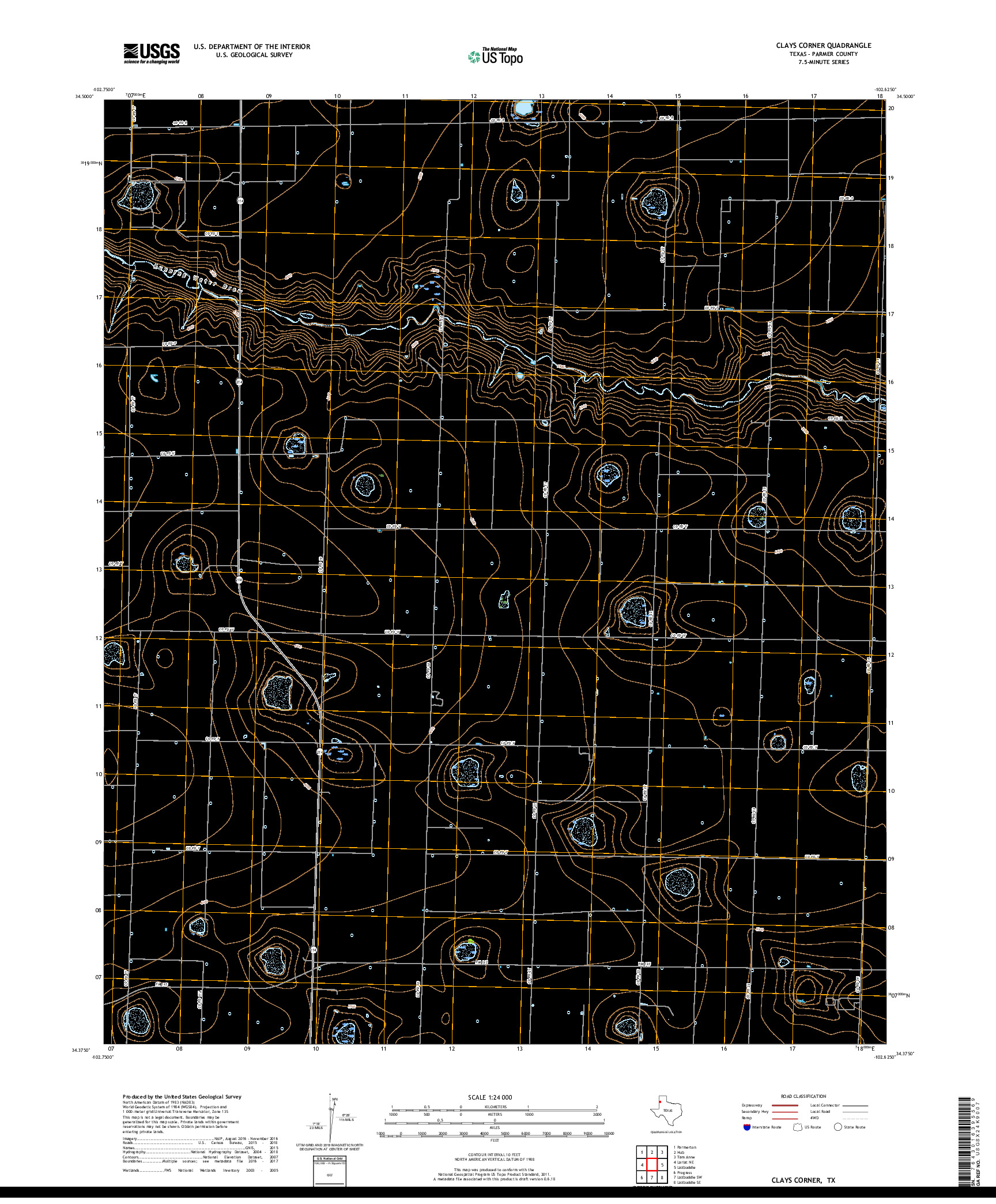 USGS US TOPO 7.5-MINUTE MAP FOR CLAYS CORNER, TX 2019