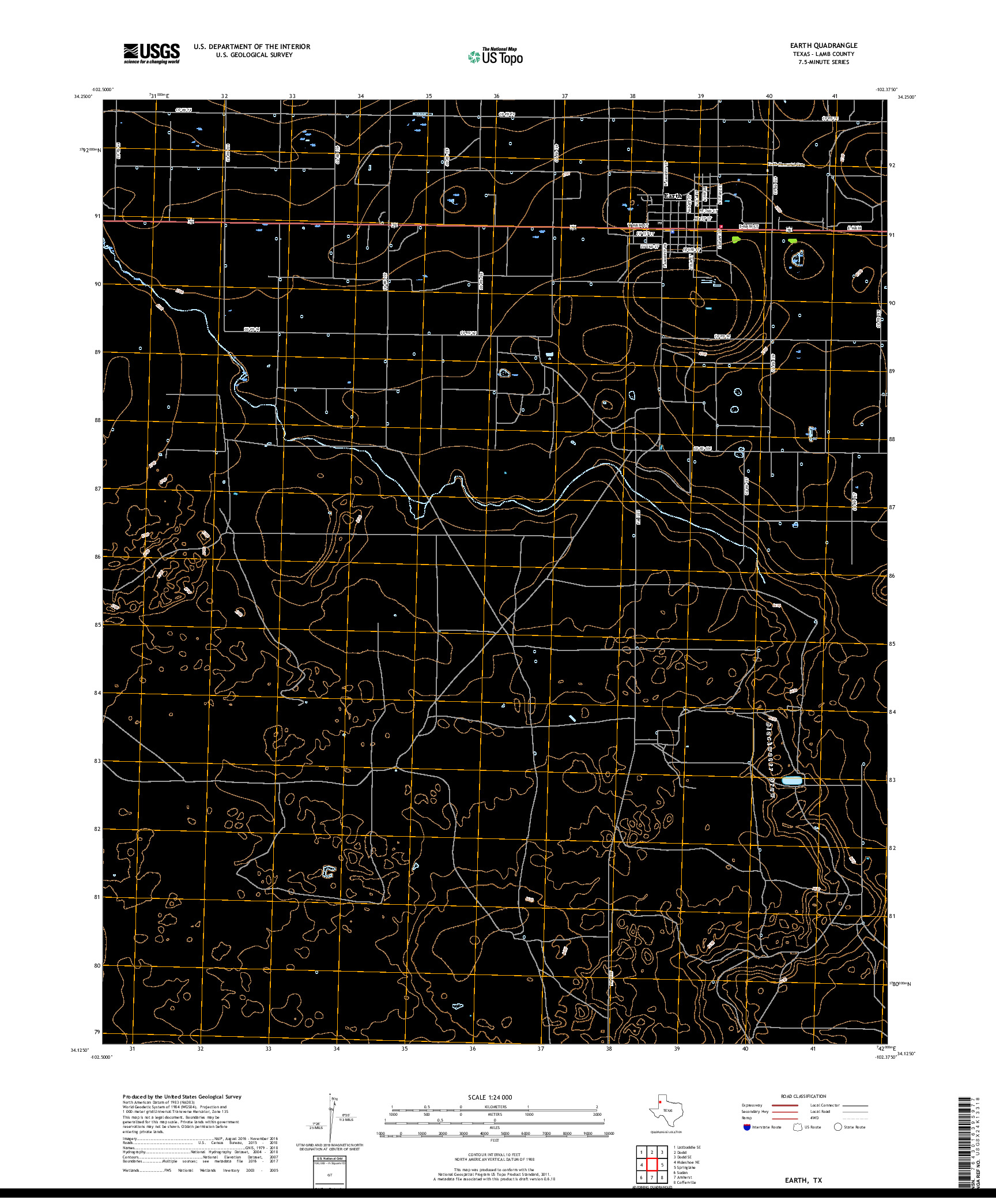 USGS US TOPO 7.5-MINUTE MAP FOR EARTH, TX 2019