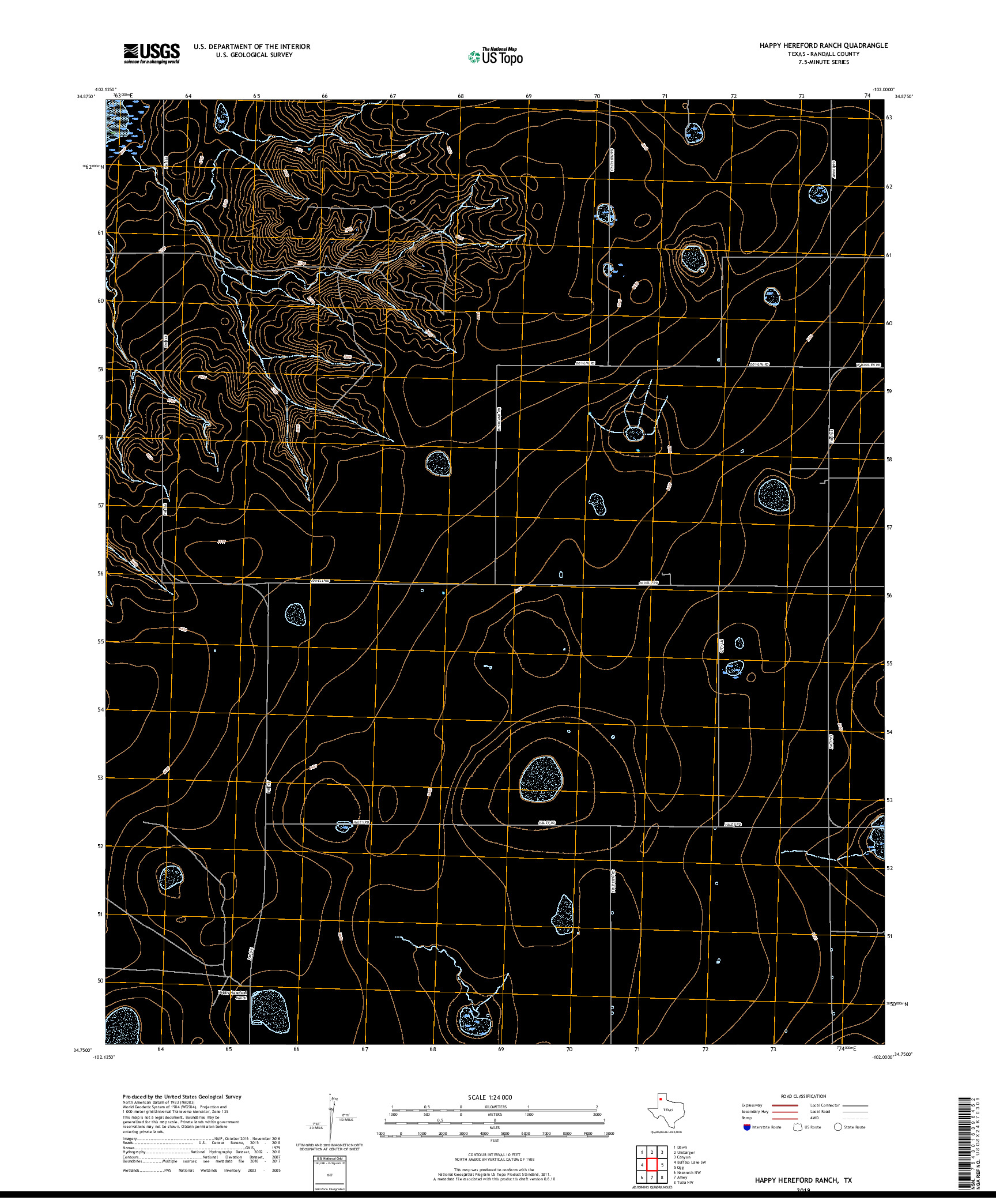 USGS US TOPO 7.5-MINUTE MAP FOR HAPPY HEREFORD RANCH, TX 2019