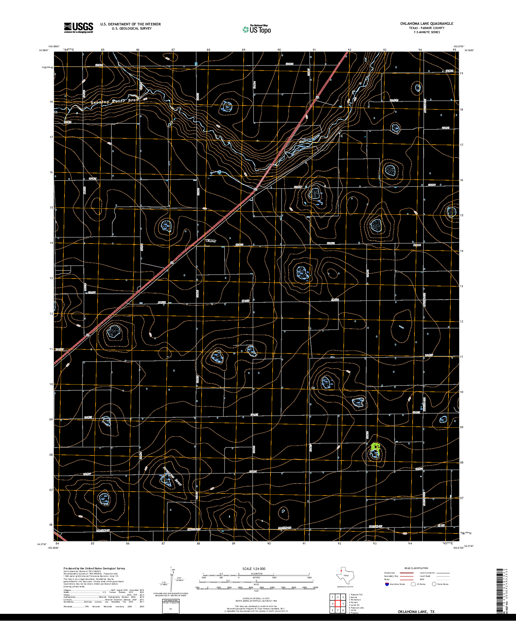 USGS US TOPO 7.5-MINUTE MAP FOR OKLAHOMA LANE, TX 2019