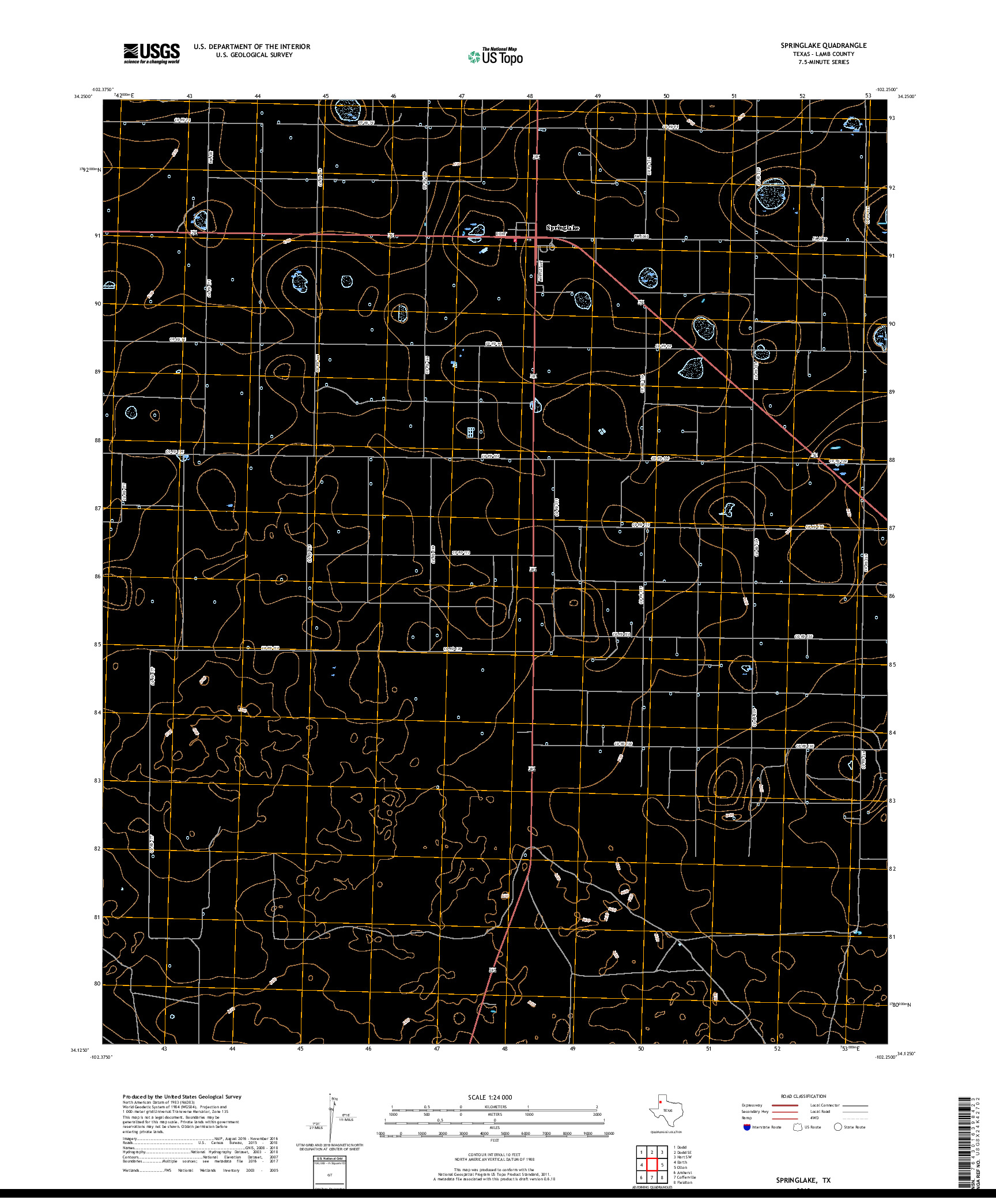 USGS US TOPO 7.5-MINUTE MAP FOR SPRINGLAKE, TX 2019