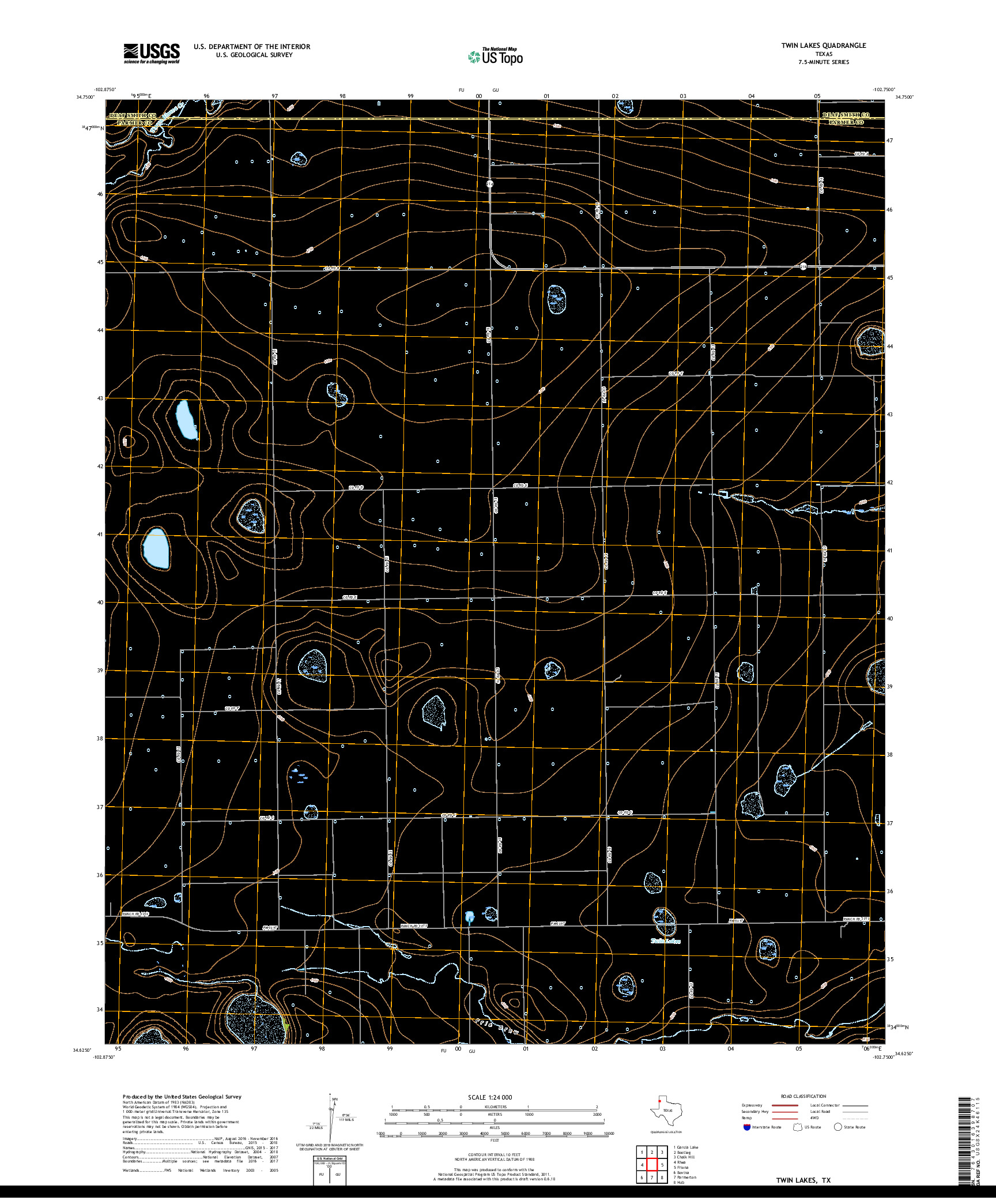 USGS US TOPO 7.5-MINUTE MAP FOR TWIN LAKES, TX 2019