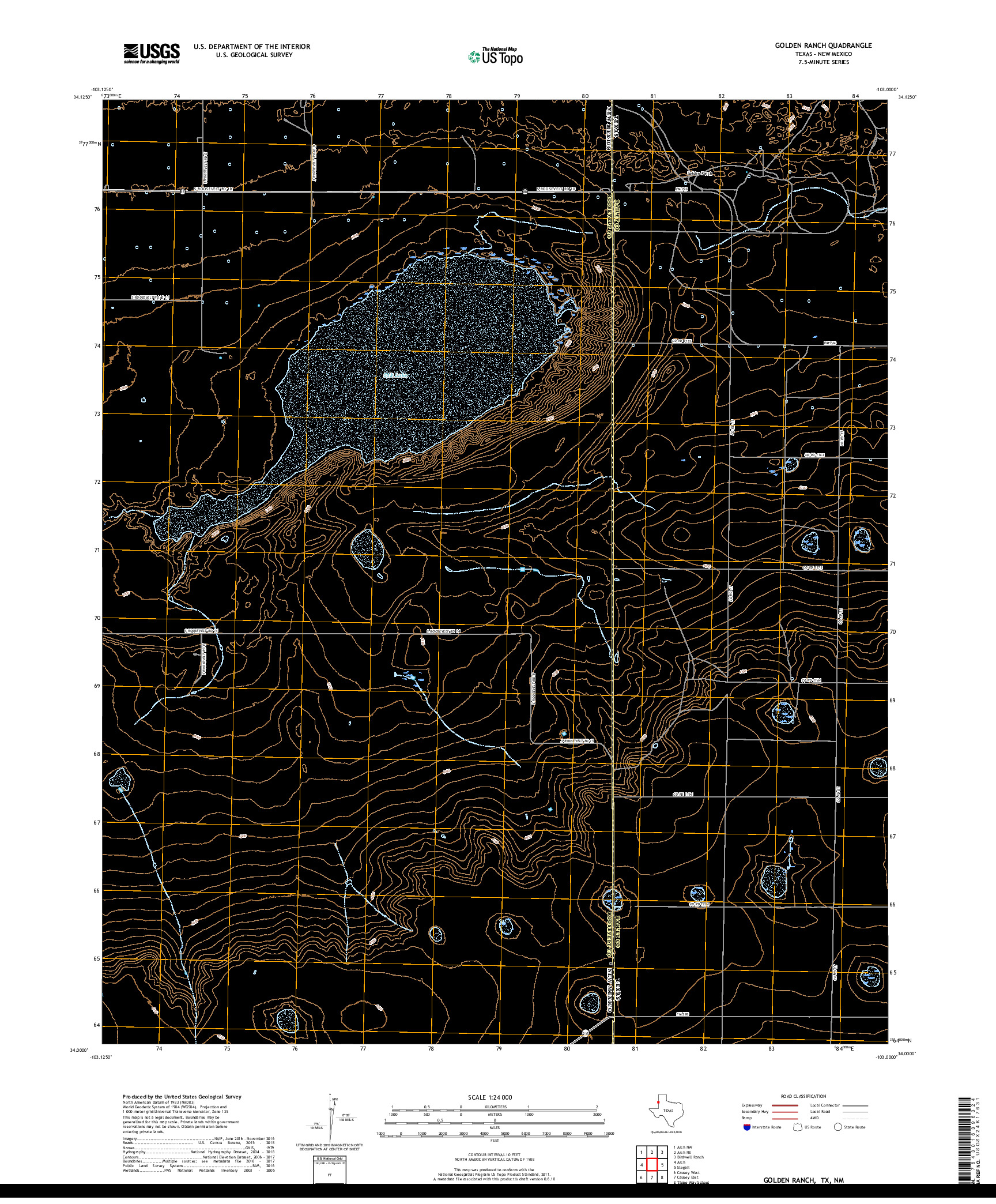 USGS US TOPO 7.5-MINUTE MAP FOR GOLDEN RANCH, TX,NM 2019