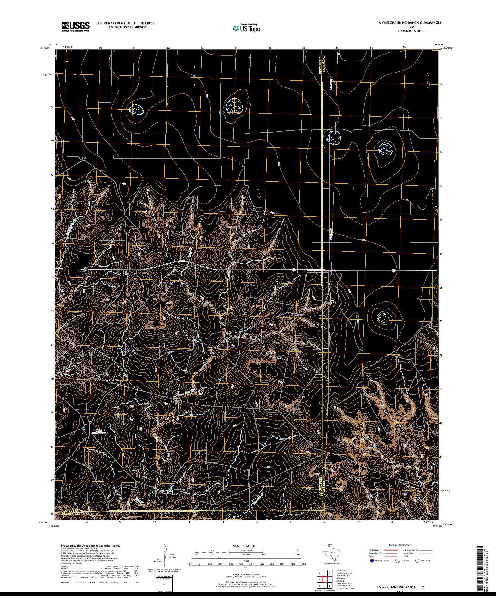 USGS US TOPO 7.5-MINUTE MAP FOR BIVINS CHANNING RANCH, TX 2019