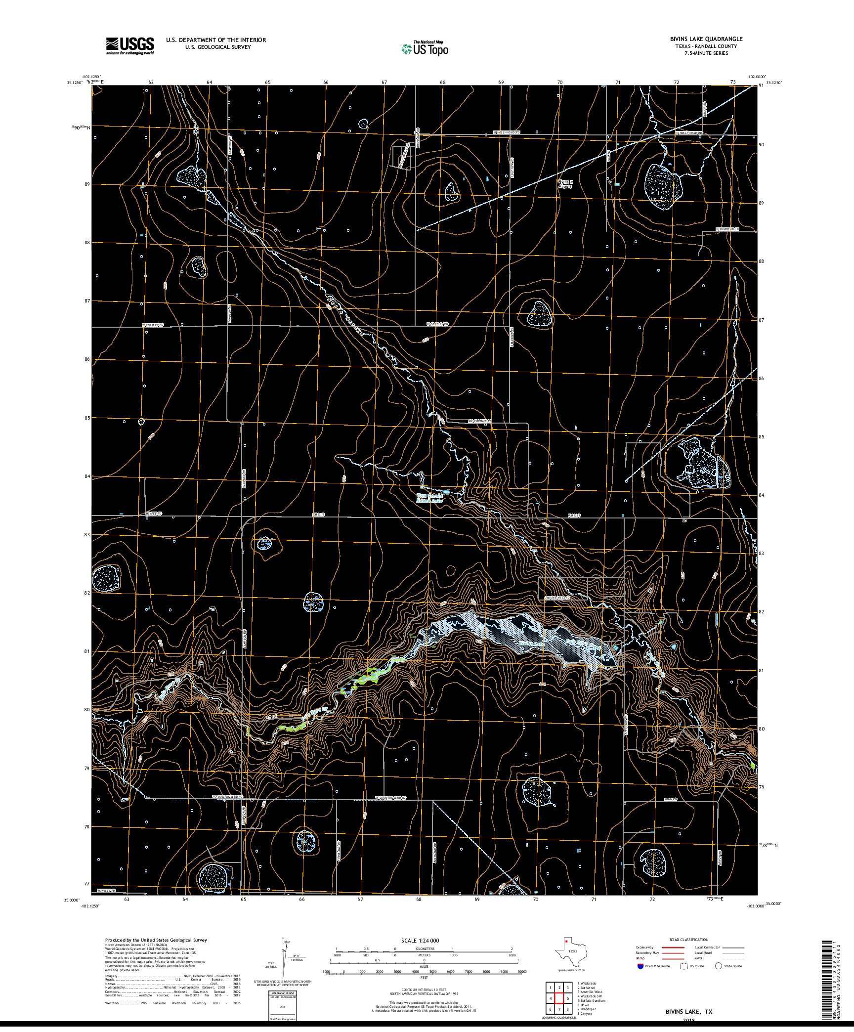 USGS US TOPO 7.5-MINUTE MAP FOR BIVINS LAKE, TX 2019