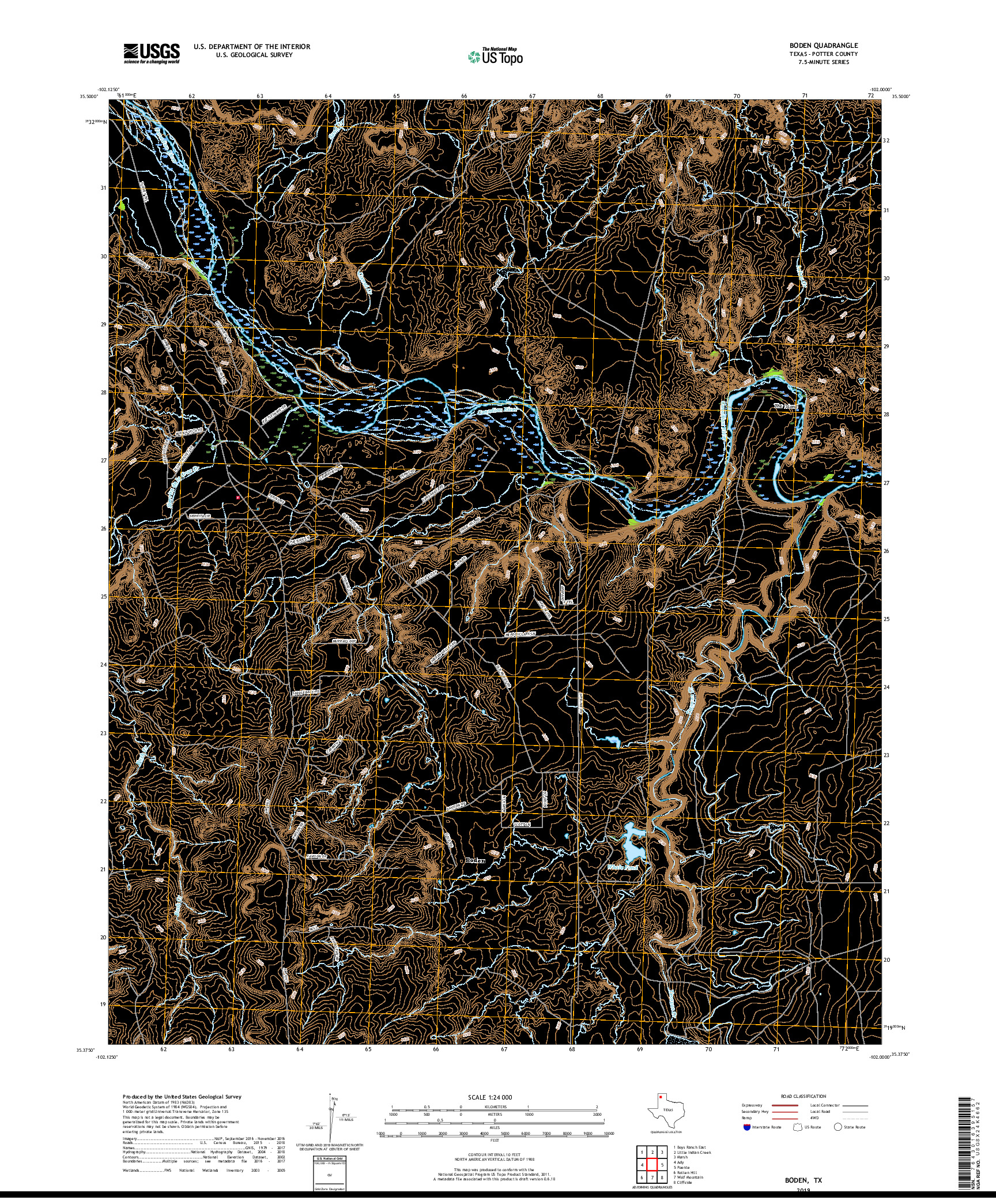 USGS US TOPO 7.5-MINUTE MAP FOR BODEN, TX 2019