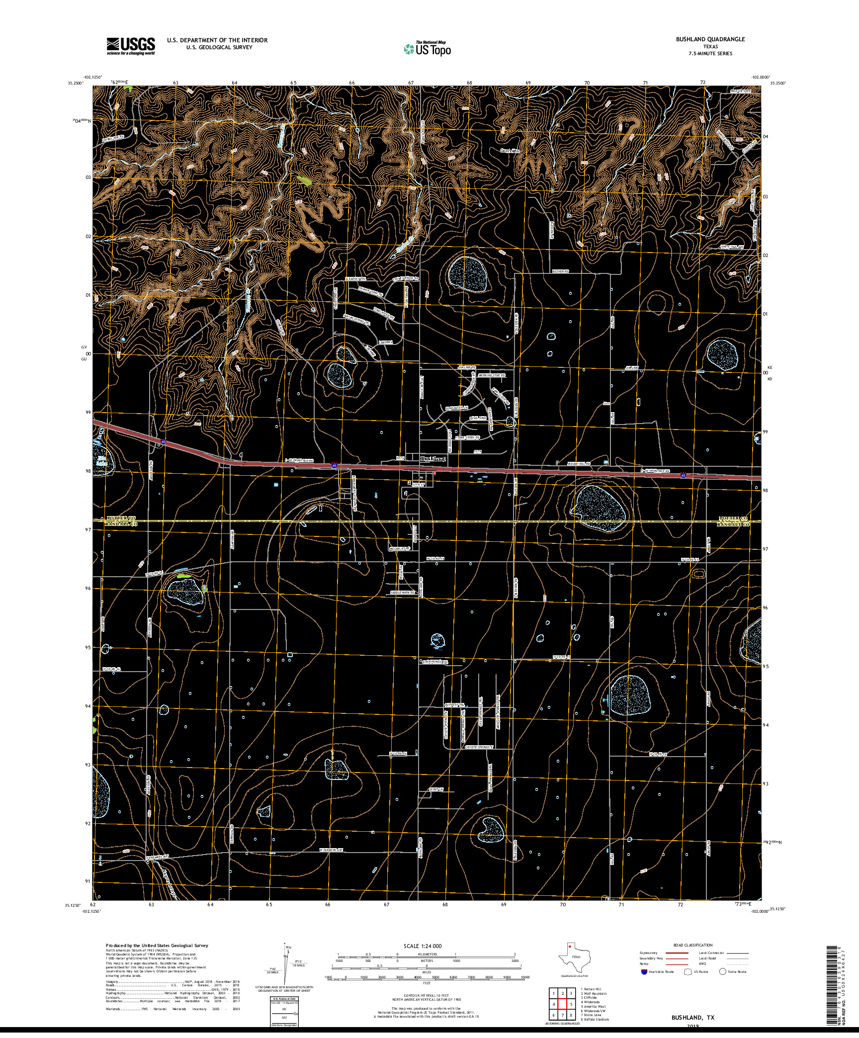 USGS US TOPO 7.5-MINUTE MAP FOR BUSHLAND, TX 2019