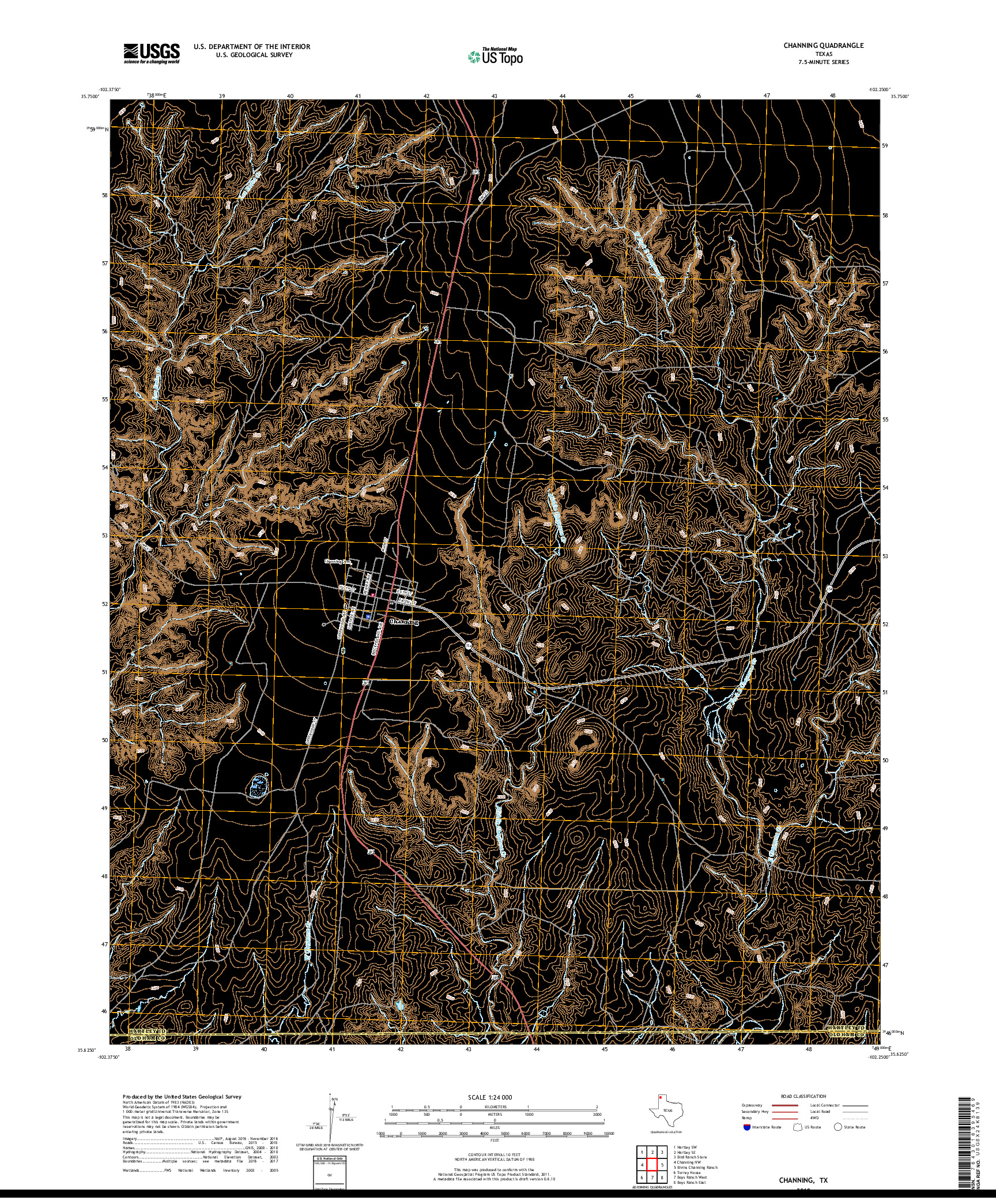USGS US TOPO 7.5-MINUTE MAP FOR CHANNING, TX 2019