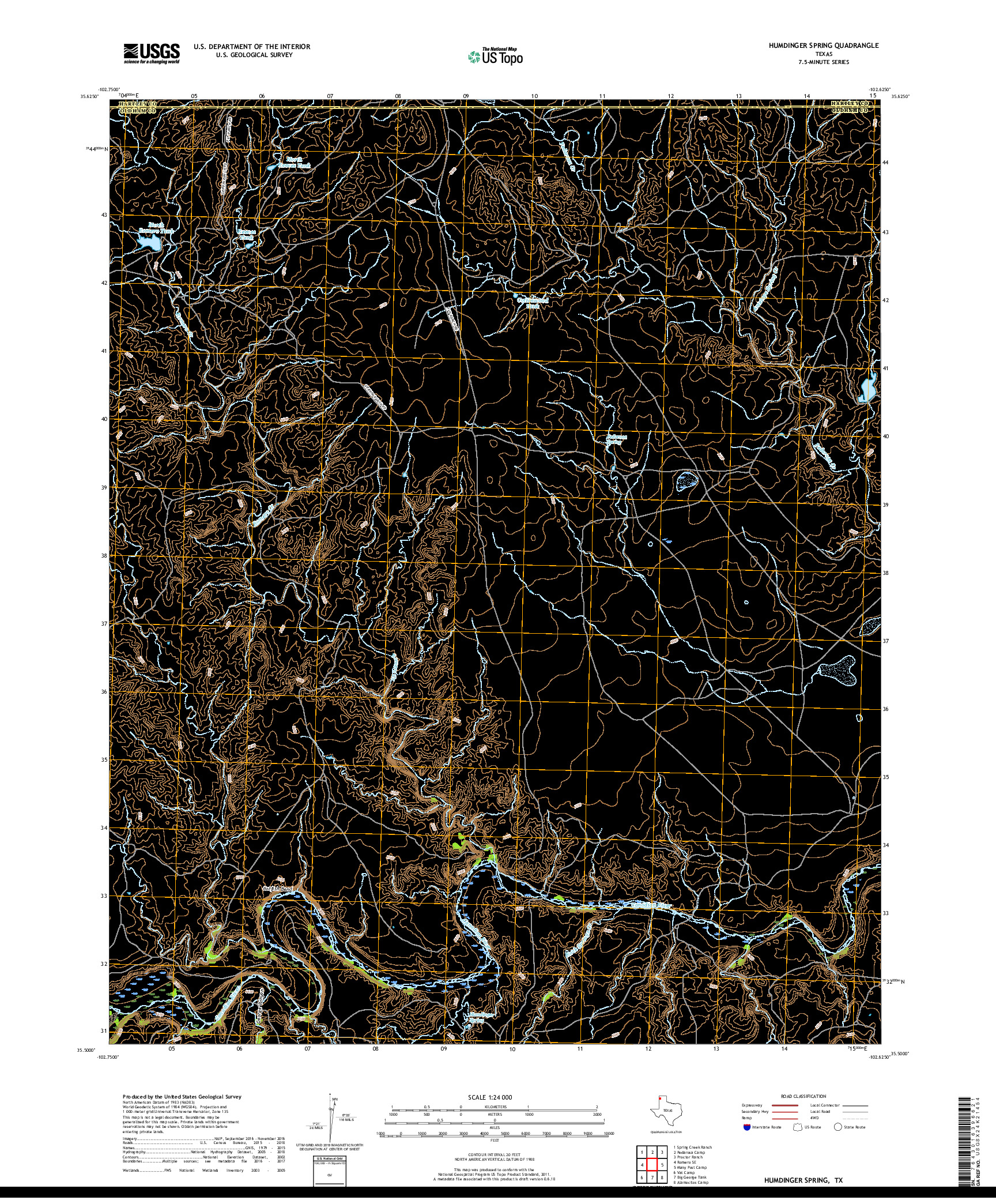 USGS US TOPO 7.5-MINUTE MAP FOR HUMDINGER SPRING, TX 2019