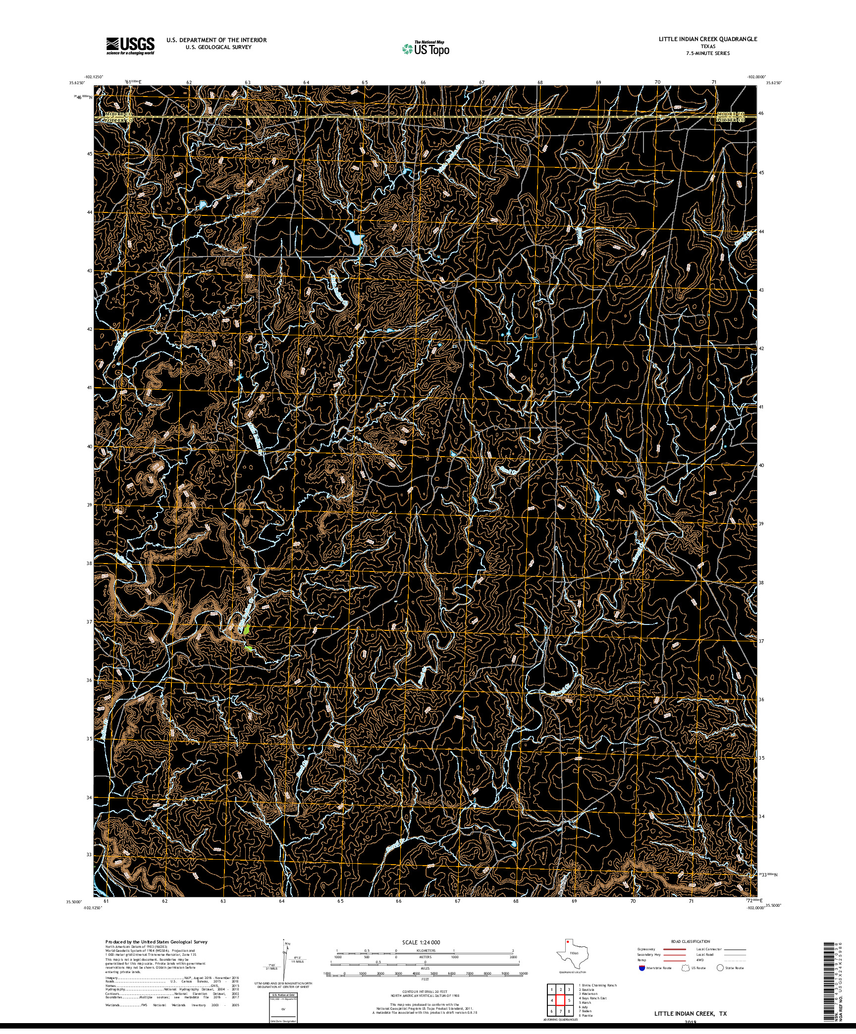 USGS US TOPO 7.5-MINUTE MAP FOR LITTLE INDIAN CREEK, TX 2019