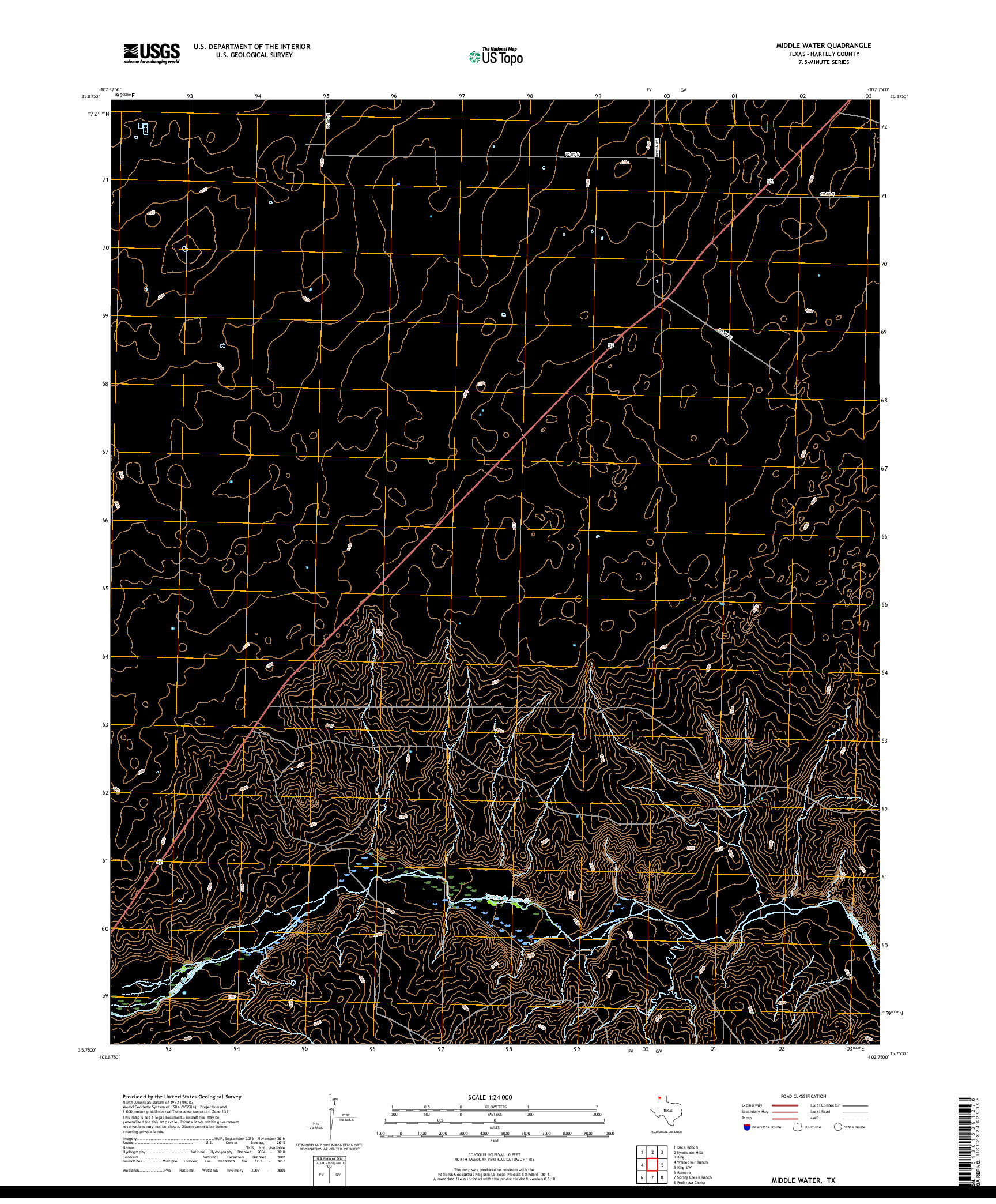 USGS US TOPO 7.5-MINUTE MAP FOR MIDDLE WATER, TX 2019