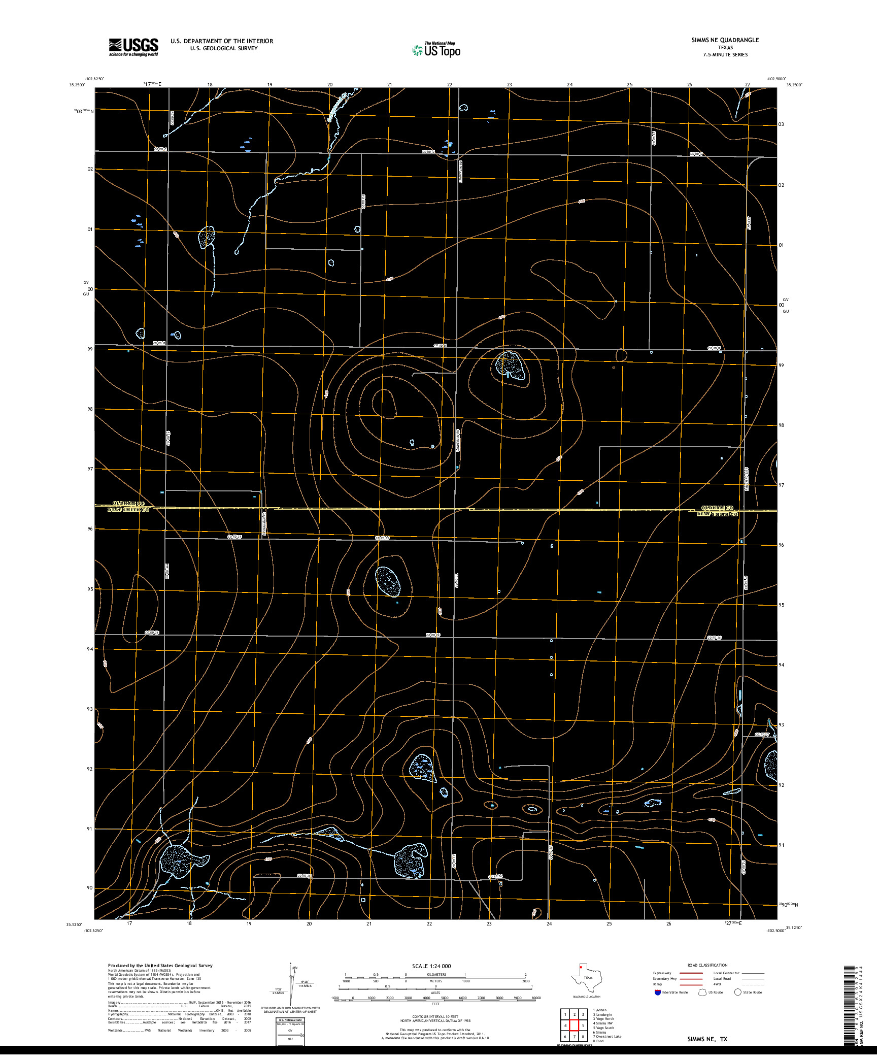 USGS US TOPO 7.5-MINUTE MAP FOR SIMMS NE, TX 2019