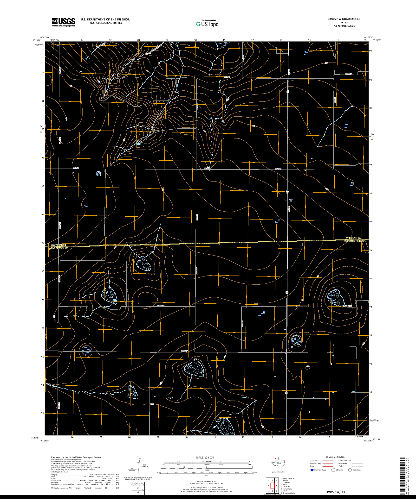 USGS US TOPO 7.5-MINUTE MAP FOR SIMMS NW, TX 2019