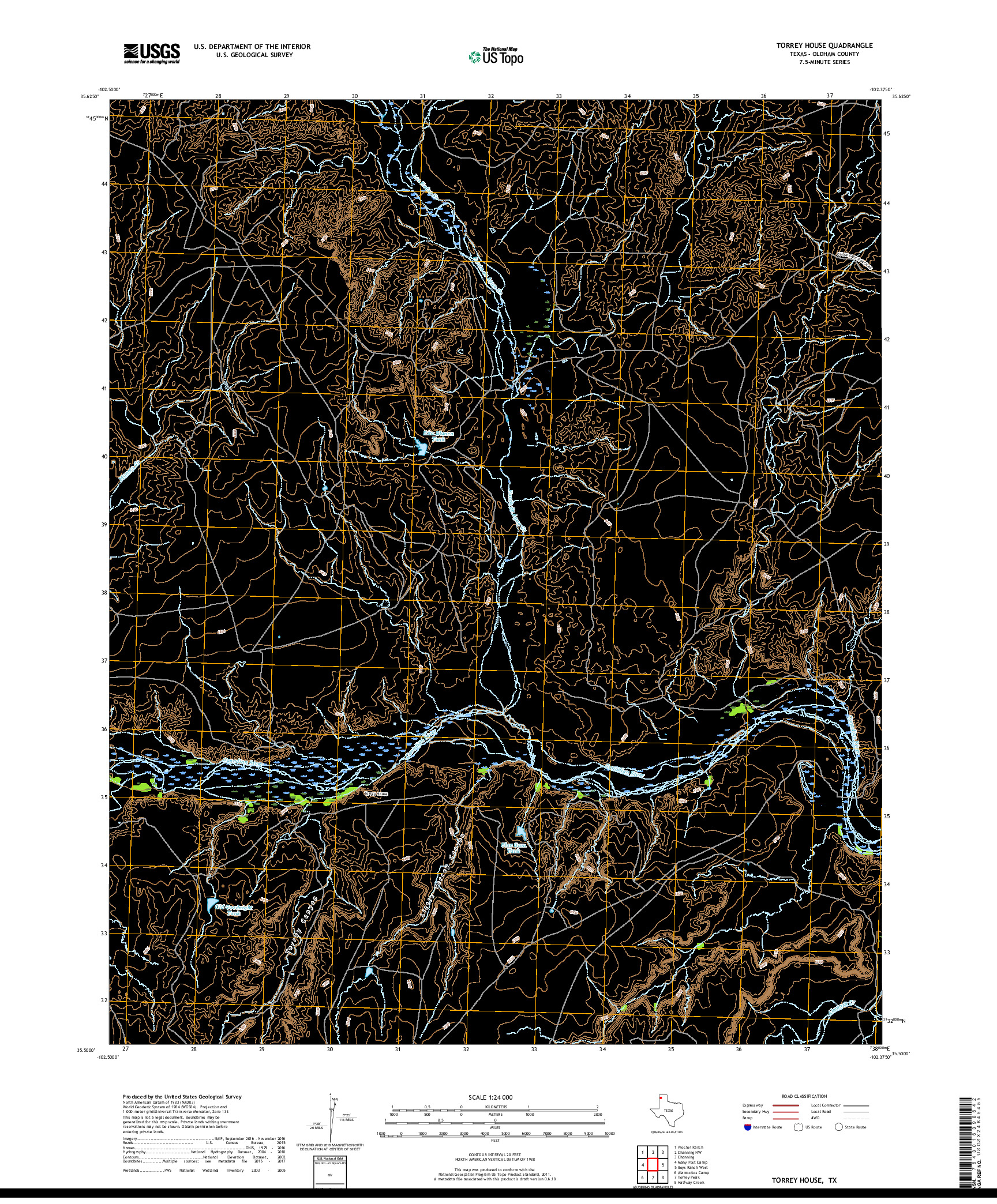 USGS US TOPO 7.5-MINUTE MAP FOR TORREY HOUSE, TX 2019