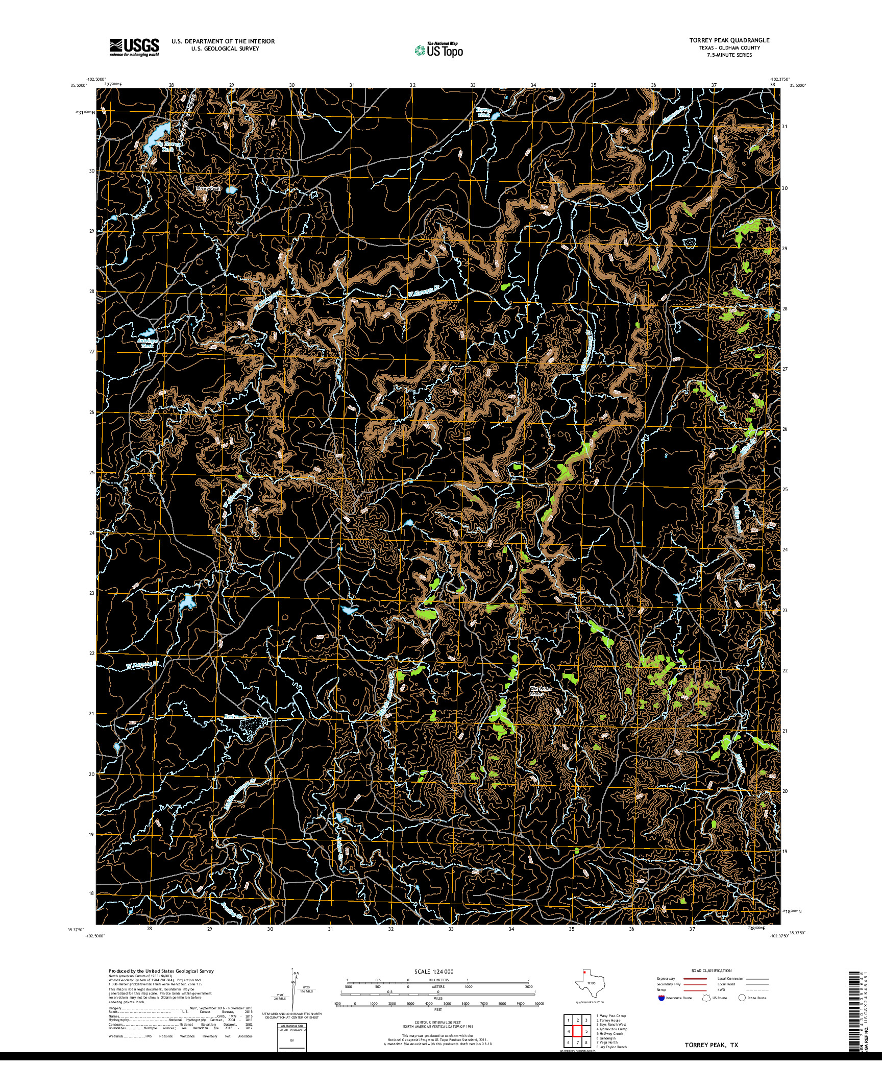 USGS US TOPO 7.5-MINUTE MAP FOR TORREY PEAK, TX 2019