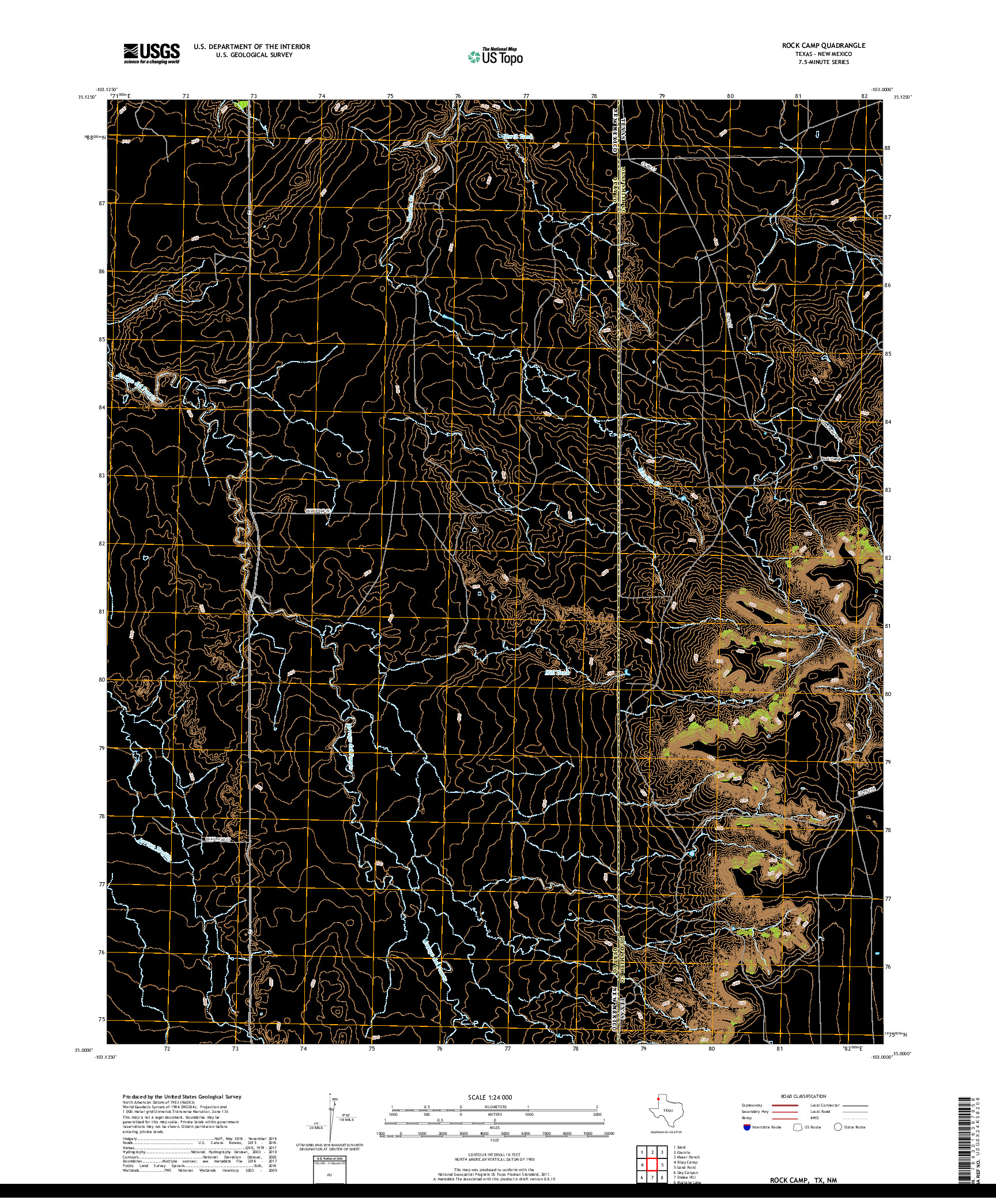 USGS US TOPO 7.5-MINUTE MAP FOR ROCK CAMP, TX,NM 2019