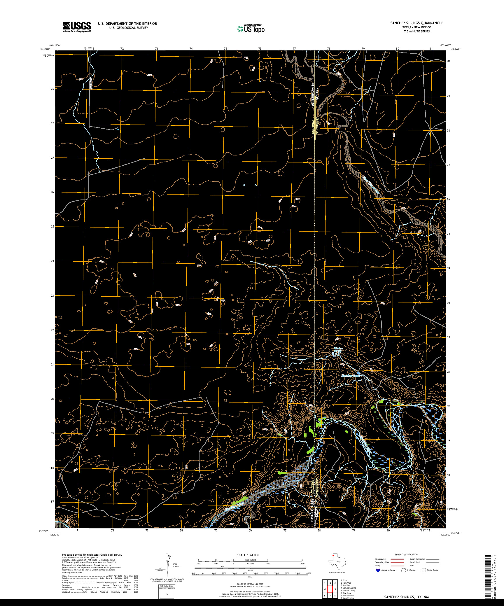 USGS US TOPO 7.5-MINUTE MAP FOR SANCHEZ SPRINGS, TX,NM 2019