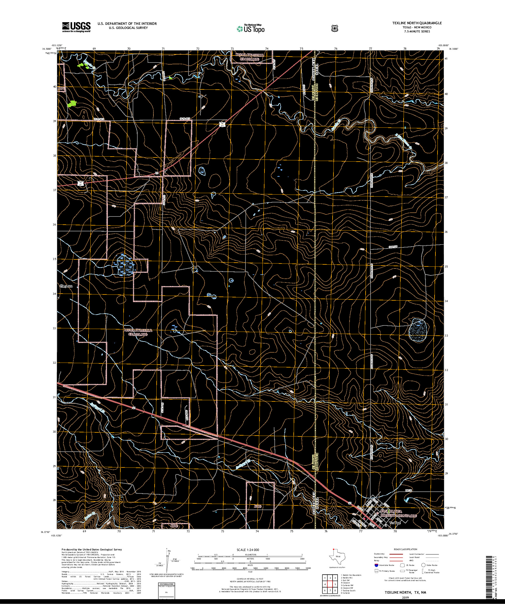 USGS US TOPO 7.5-MINUTE MAP FOR TEXLINE NORTH, TX,NM 2019