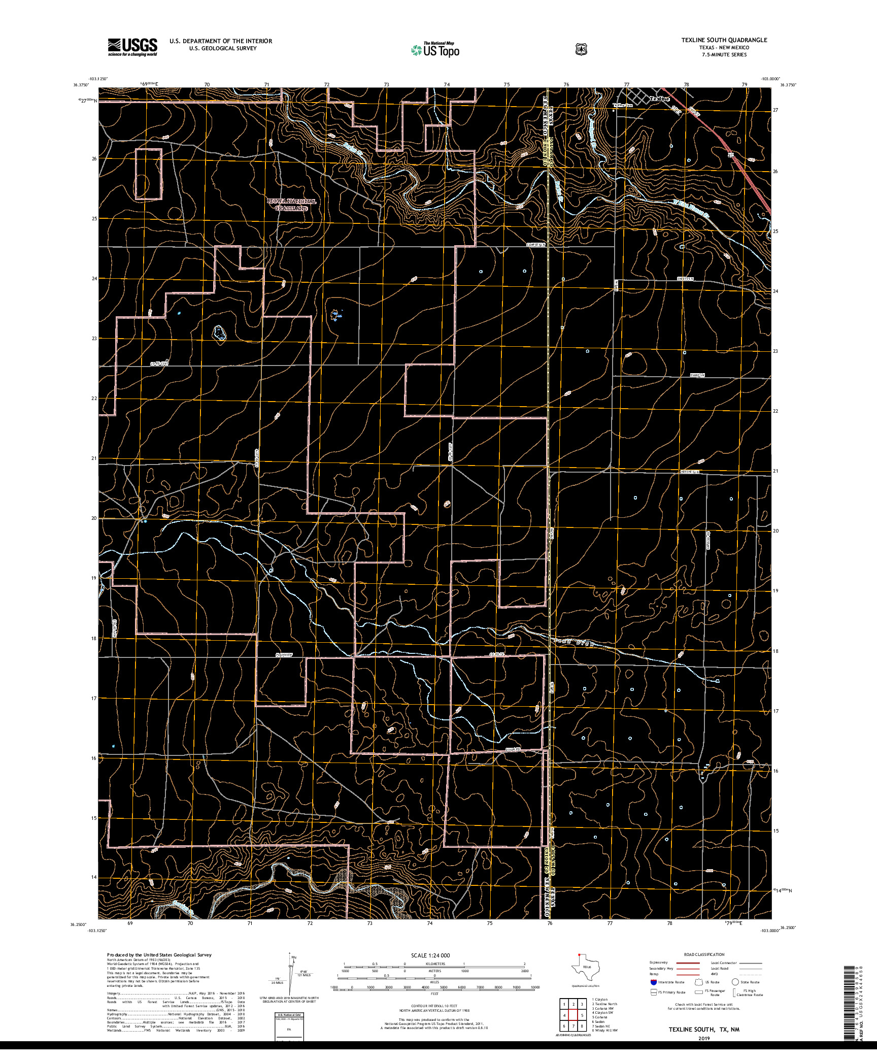 USGS US TOPO 7.5-MINUTE MAP FOR TEXLINE SOUTH, TX,NM 2019