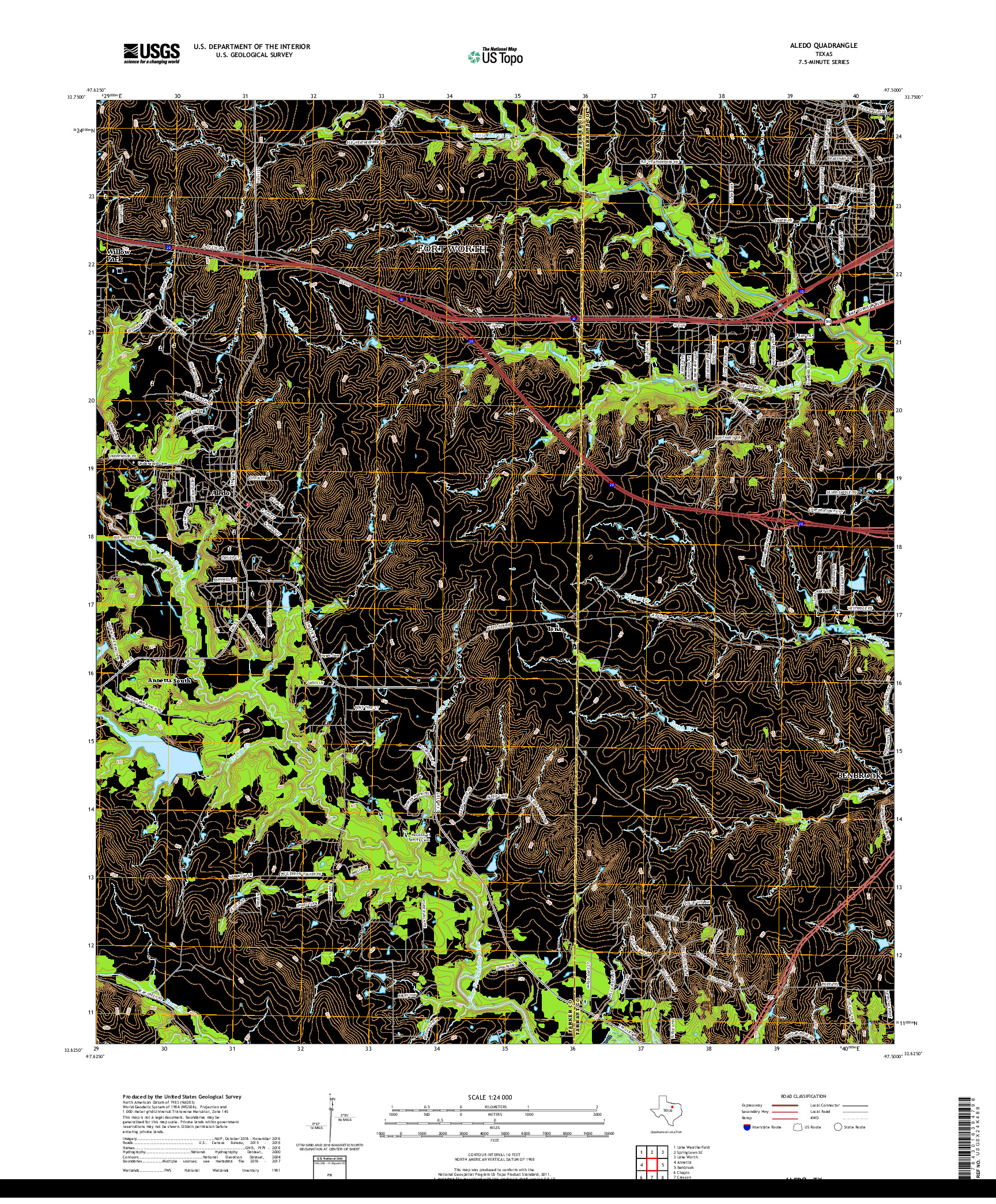 USGS US TOPO 7.5-MINUTE MAP FOR ALEDO, TX 2019