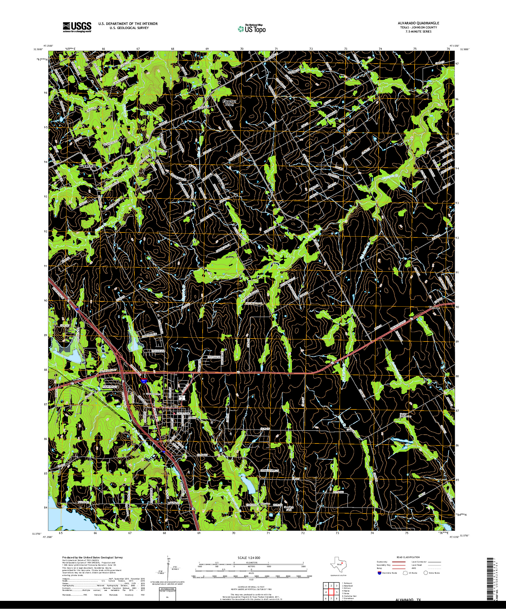 USGS US TOPO 7.5-MINUTE MAP FOR ALVARADO, TX 2019