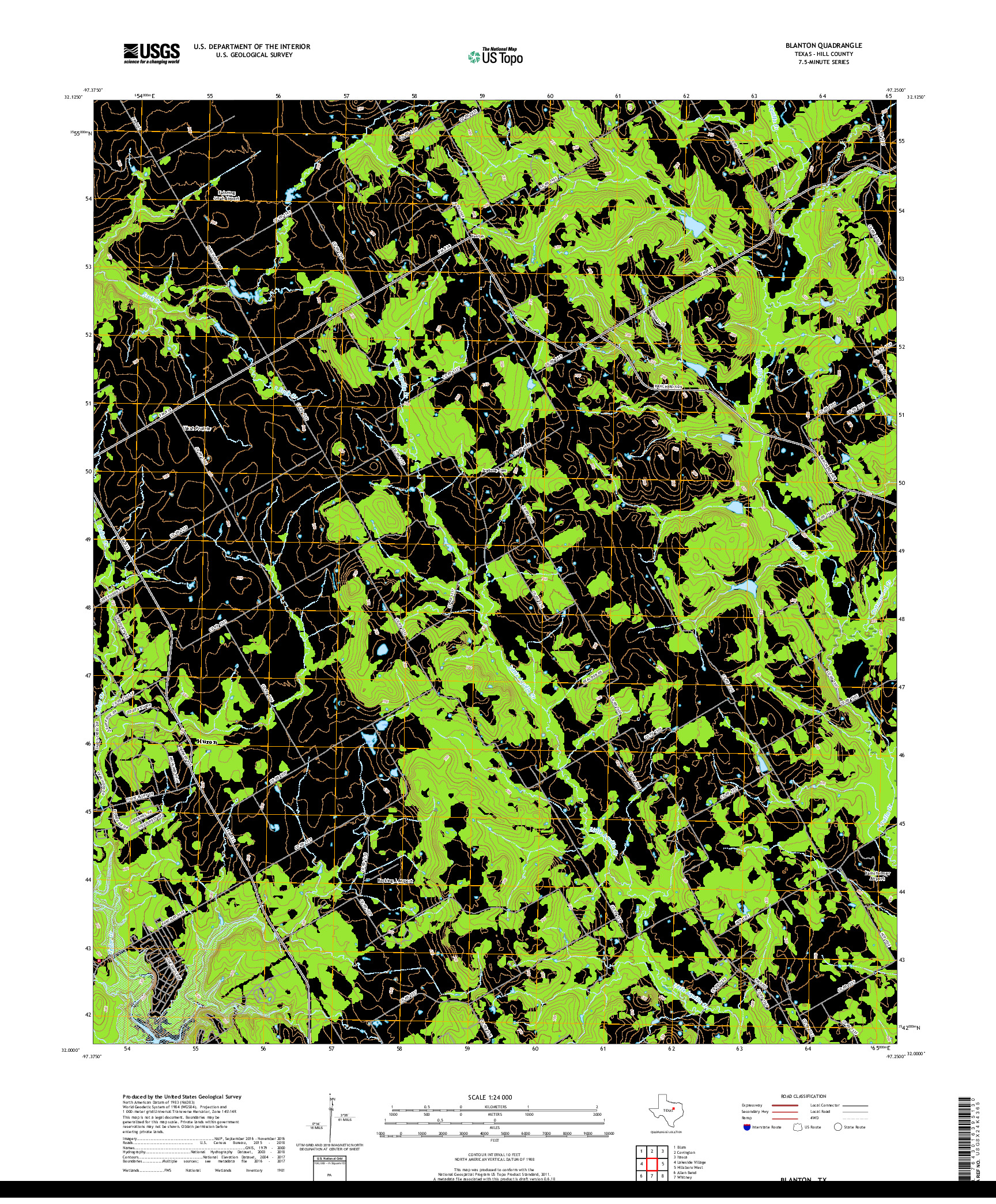 USGS US TOPO 7.5-MINUTE MAP FOR BLANTON, TX 2019