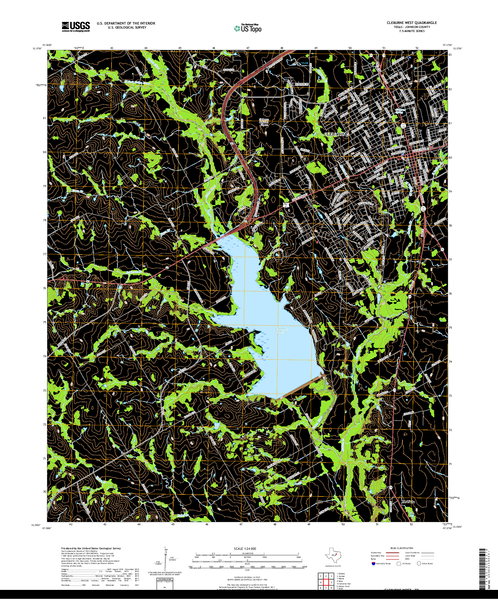 USGS US TOPO 7.5-MINUTE MAP FOR CLEBURNE WEST, TX 2019