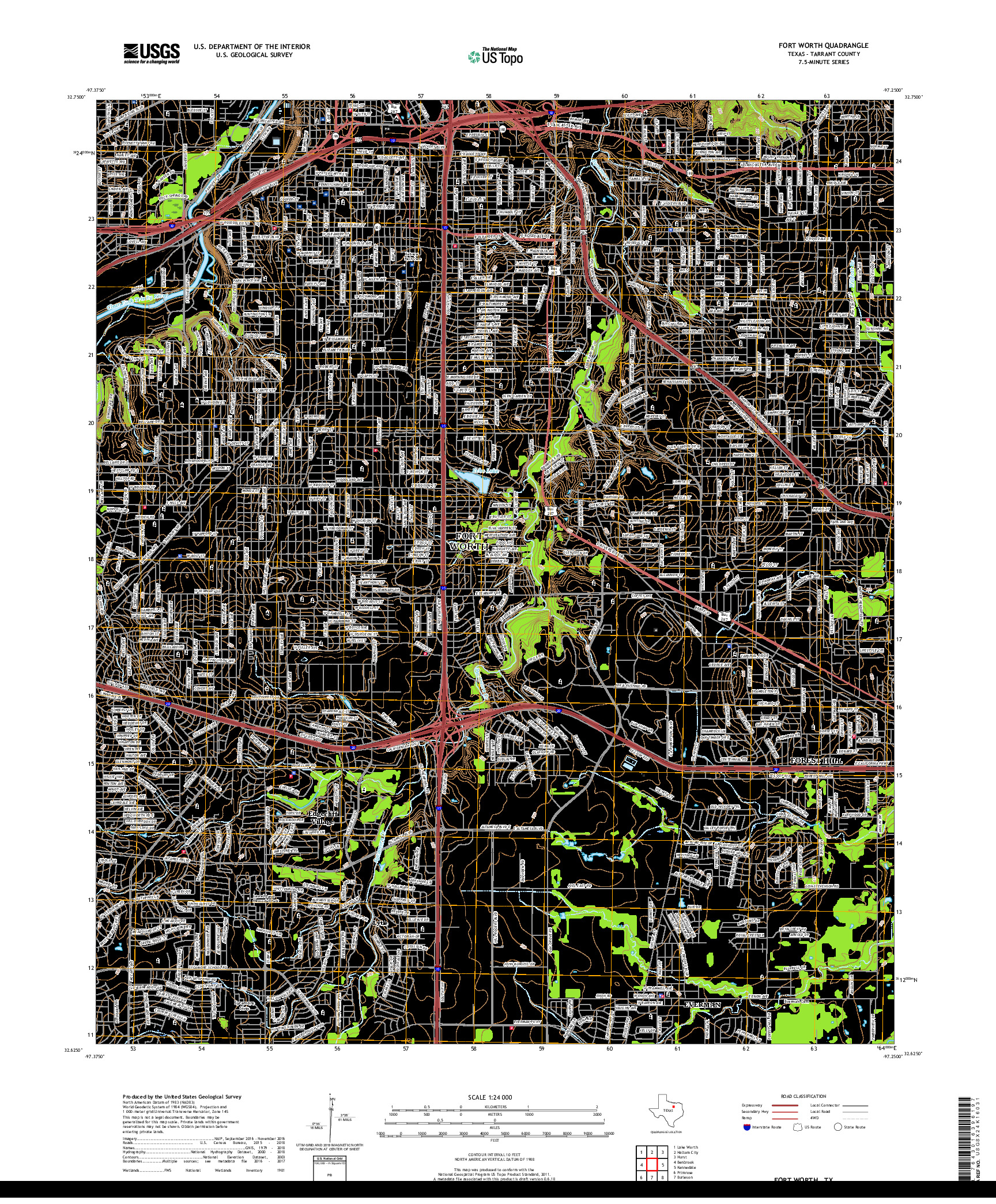 USGS US TOPO 7.5-MINUTE MAP FOR FORT WORTH, TX 2019