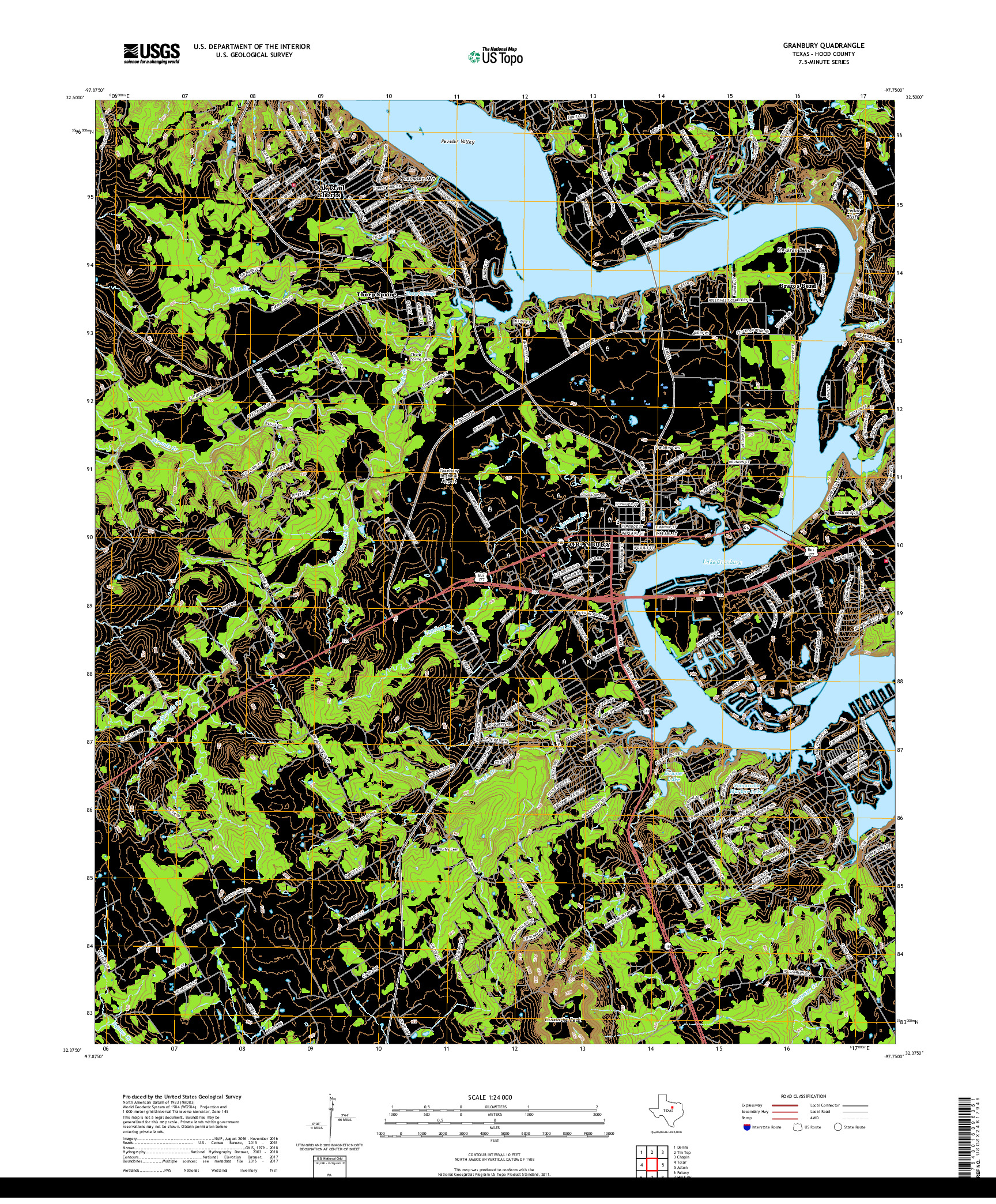 USGS US TOPO 7.5-MINUTE MAP FOR GRANBURY, TX 2019