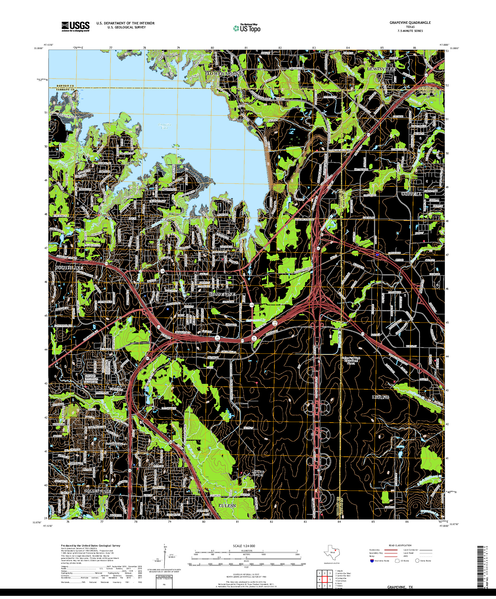 USGS US TOPO 7.5-MINUTE MAP FOR GRAPEVINE, TX 2019