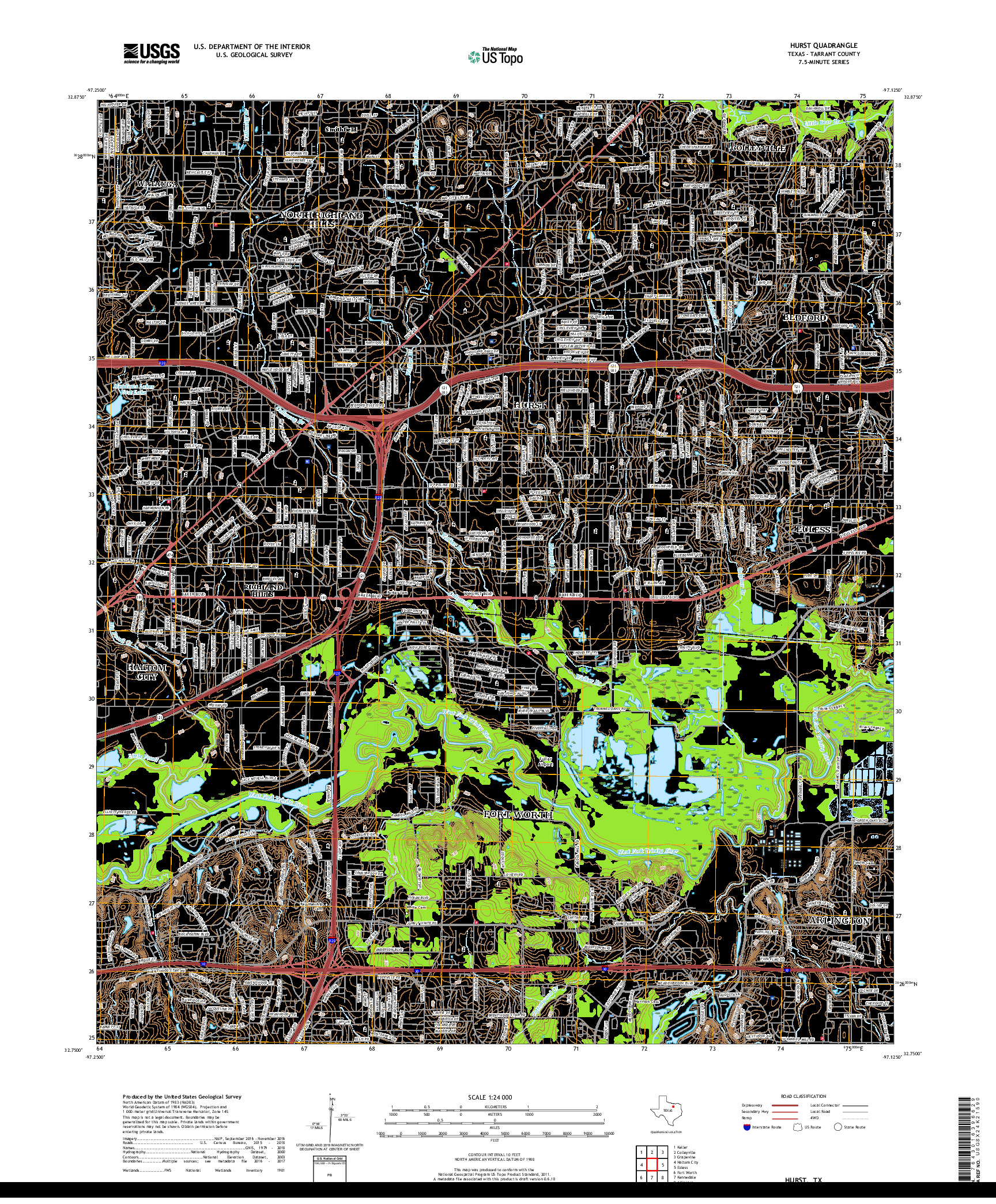 USGS US TOPO 7.5-MINUTE MAP FOR HURST, TX 2019