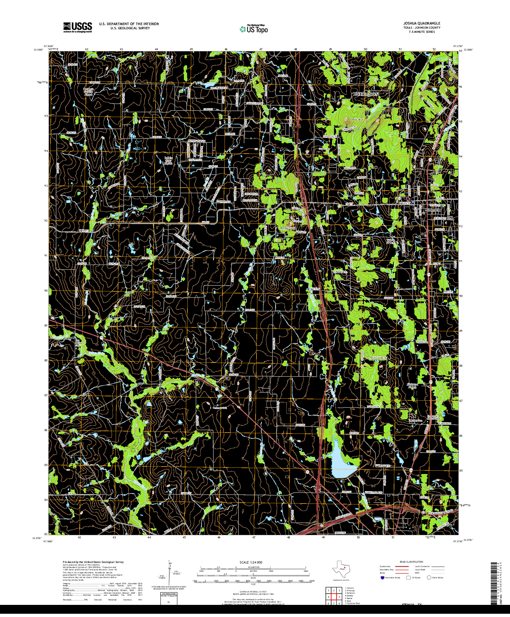 USGS US TOPO 7.5-MINUTE MAP FOR JOSHUA, TX 2019