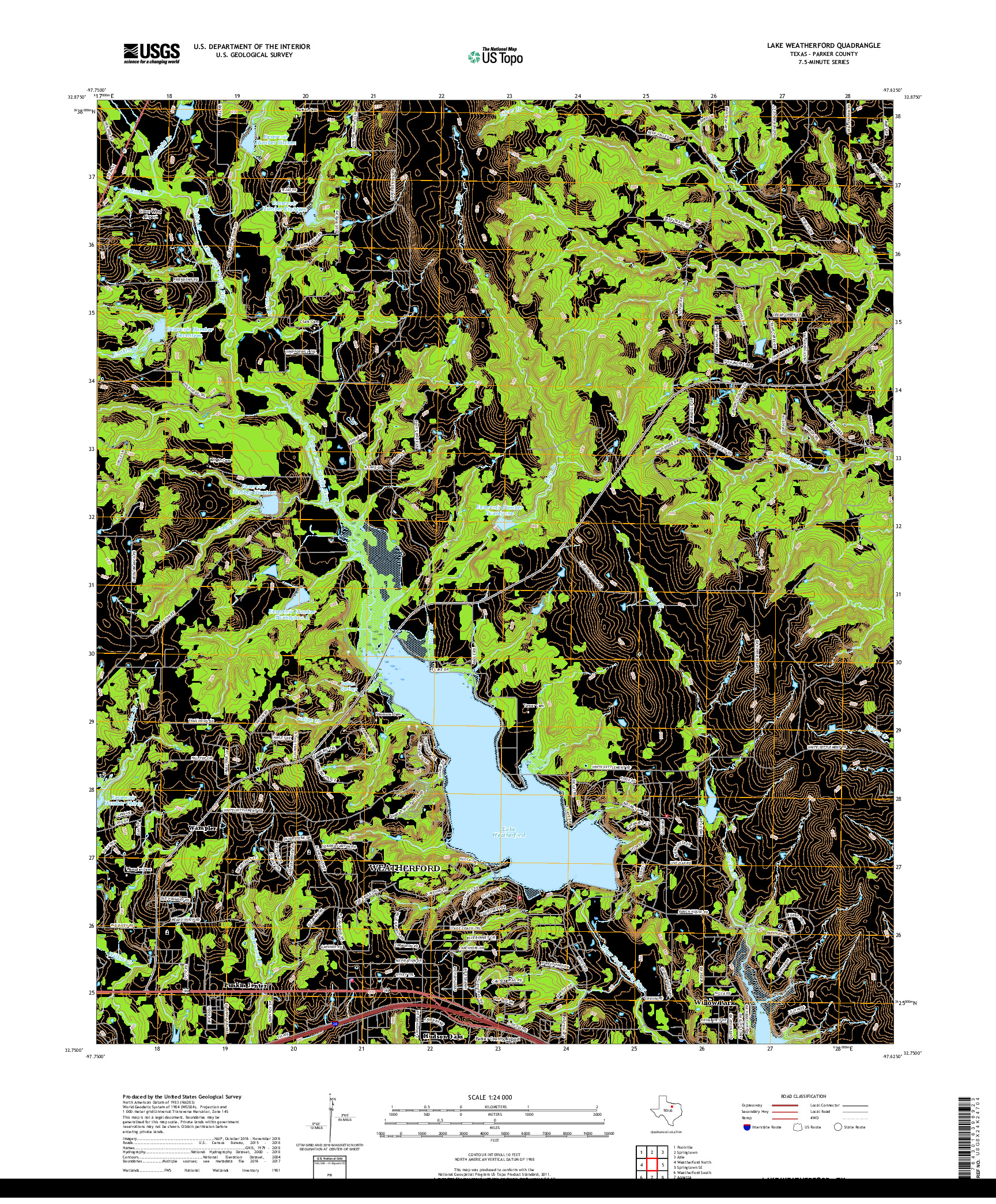 USGS US TOPO 7.5-MINUTE MAP FOR LAKE WEATHERFORD, TX 2019