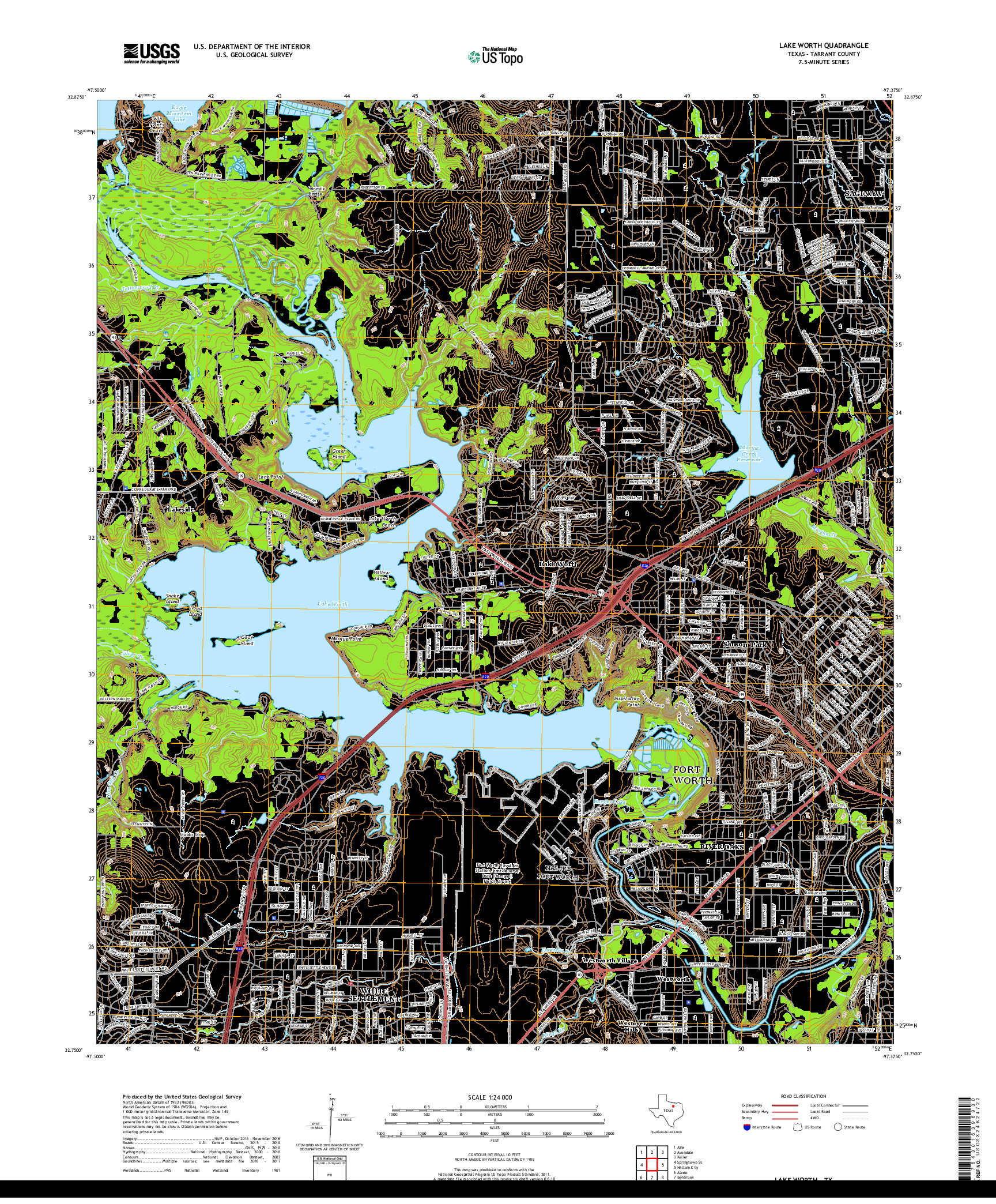 USGS US TOPO 7.5-MINUTE MAP FOR LAKE WORTH, TX 2019